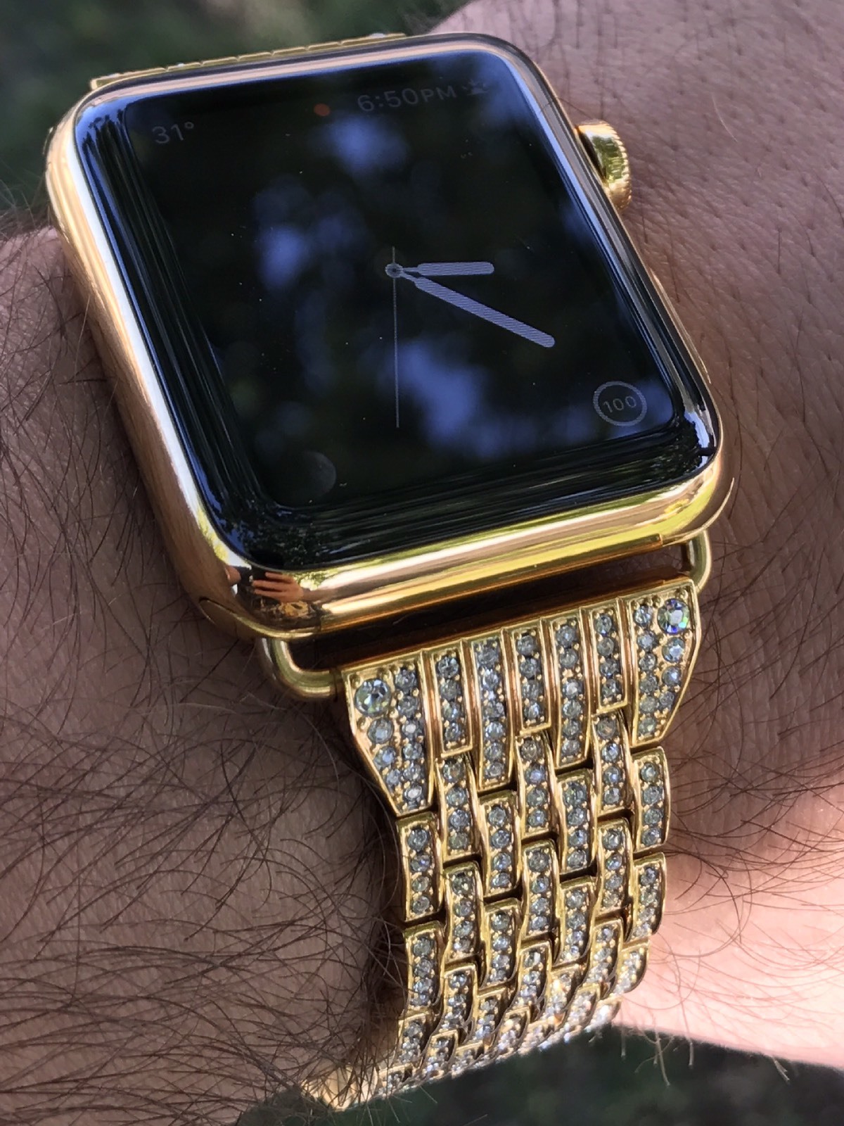 24K Gold Plated 42MM Apple Watch SERIES 2 Gold Links Band w Diamond Rhinestone
