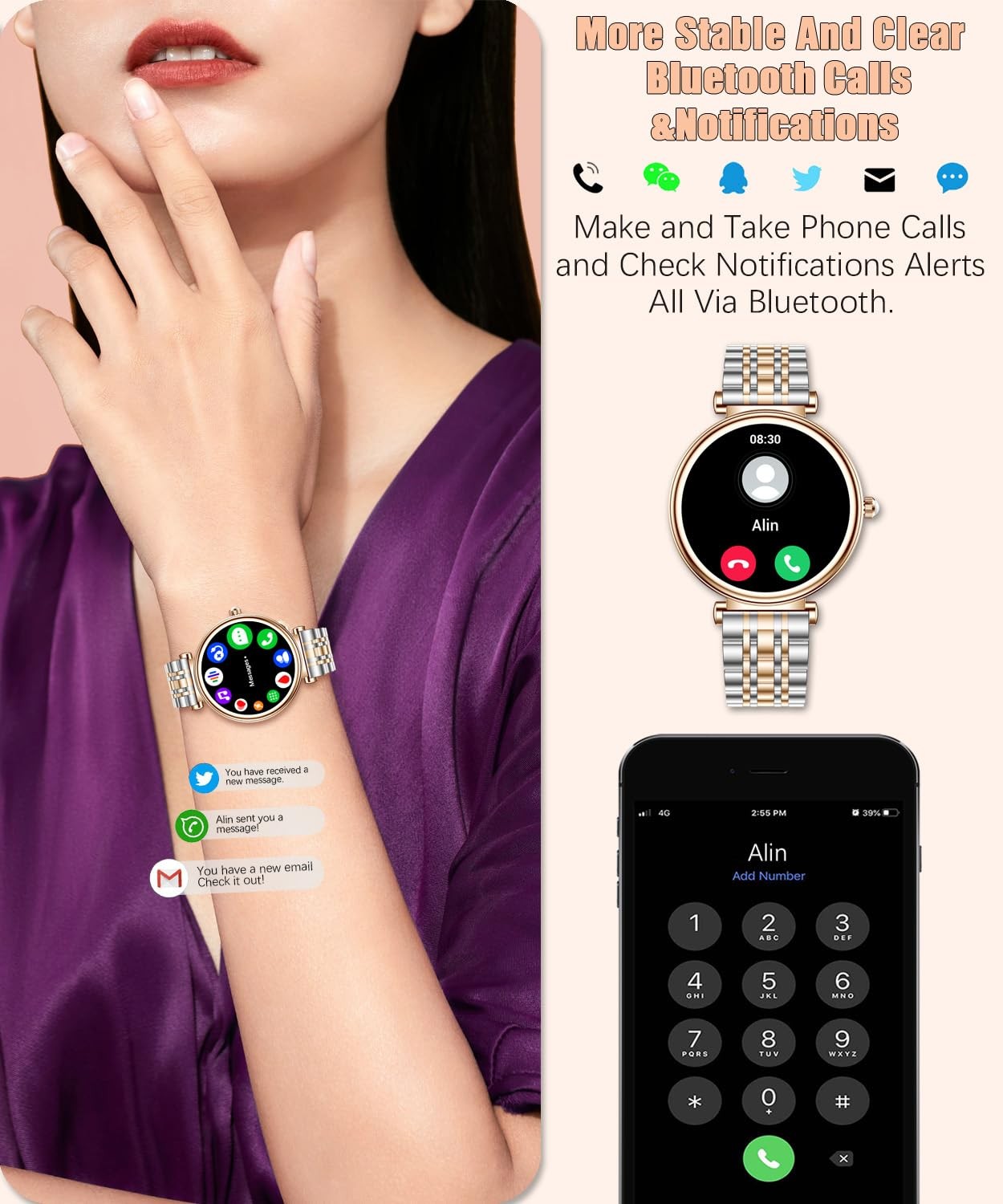 for 1.27″ Color Screen Waterproof Fitness Activity Tracker Rose Gold ‘s with …