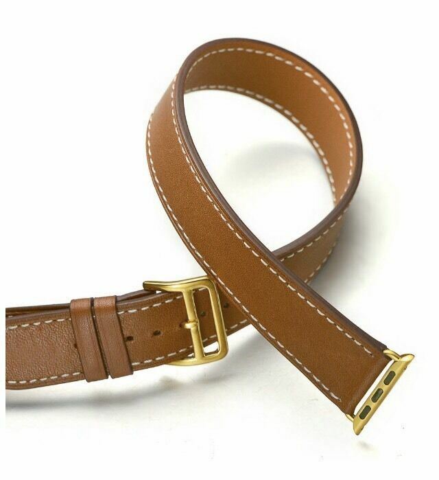 24K Gold 42MM Apple Watch Gen 1 With Double Tour Brown Leather Band