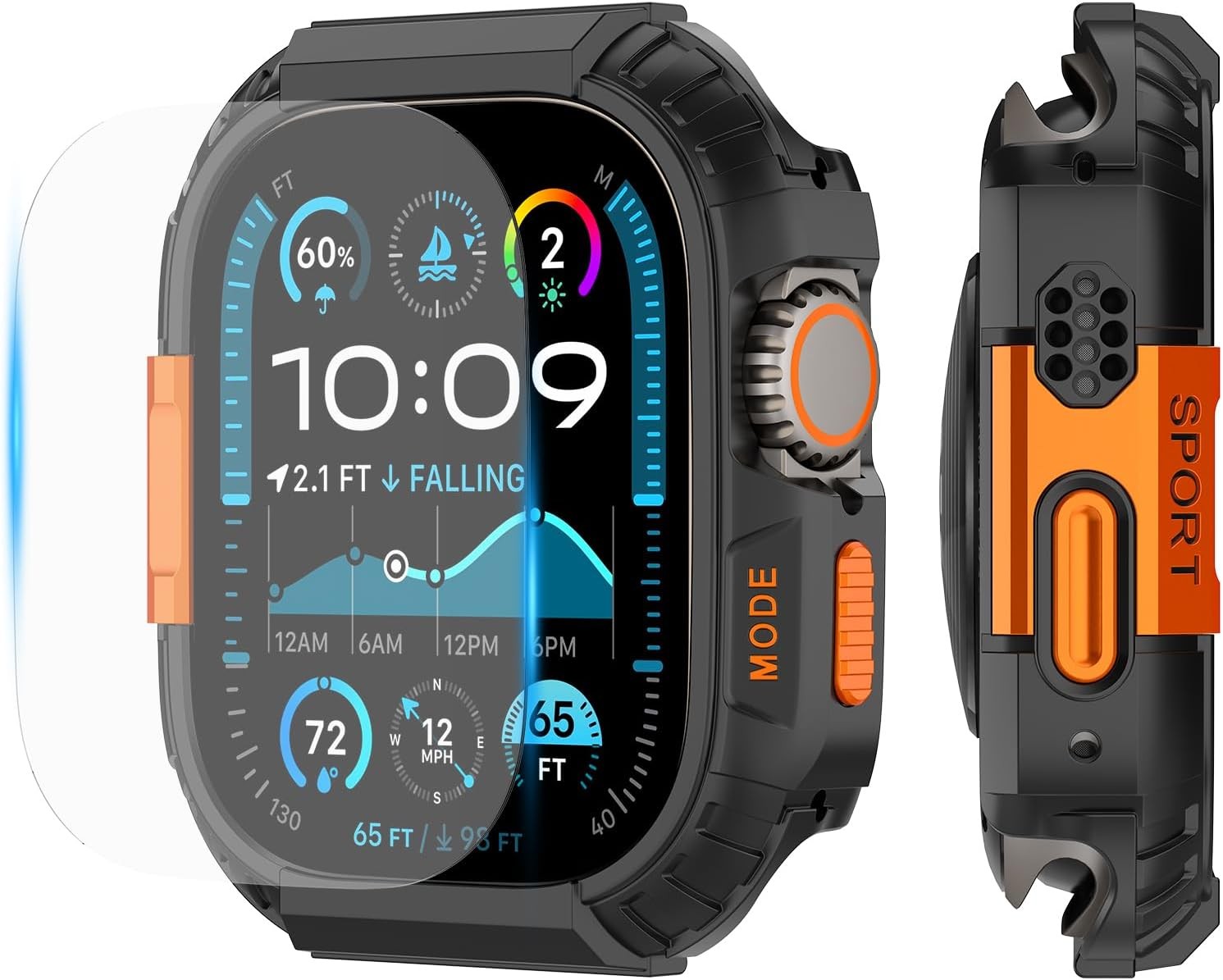 Rugged Waterproof Case For Apple Watch Ultra 49mm with Tempered Glass Film