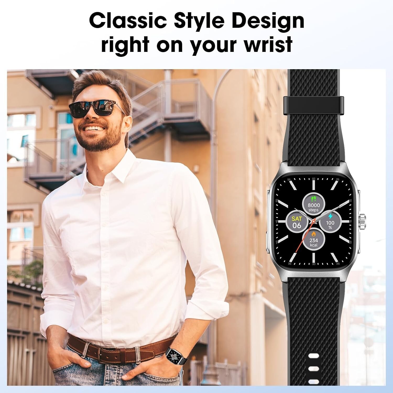 Smart Watch Classic Style for Men, Metal Watch, 14 Days Battery Heart Rate Black