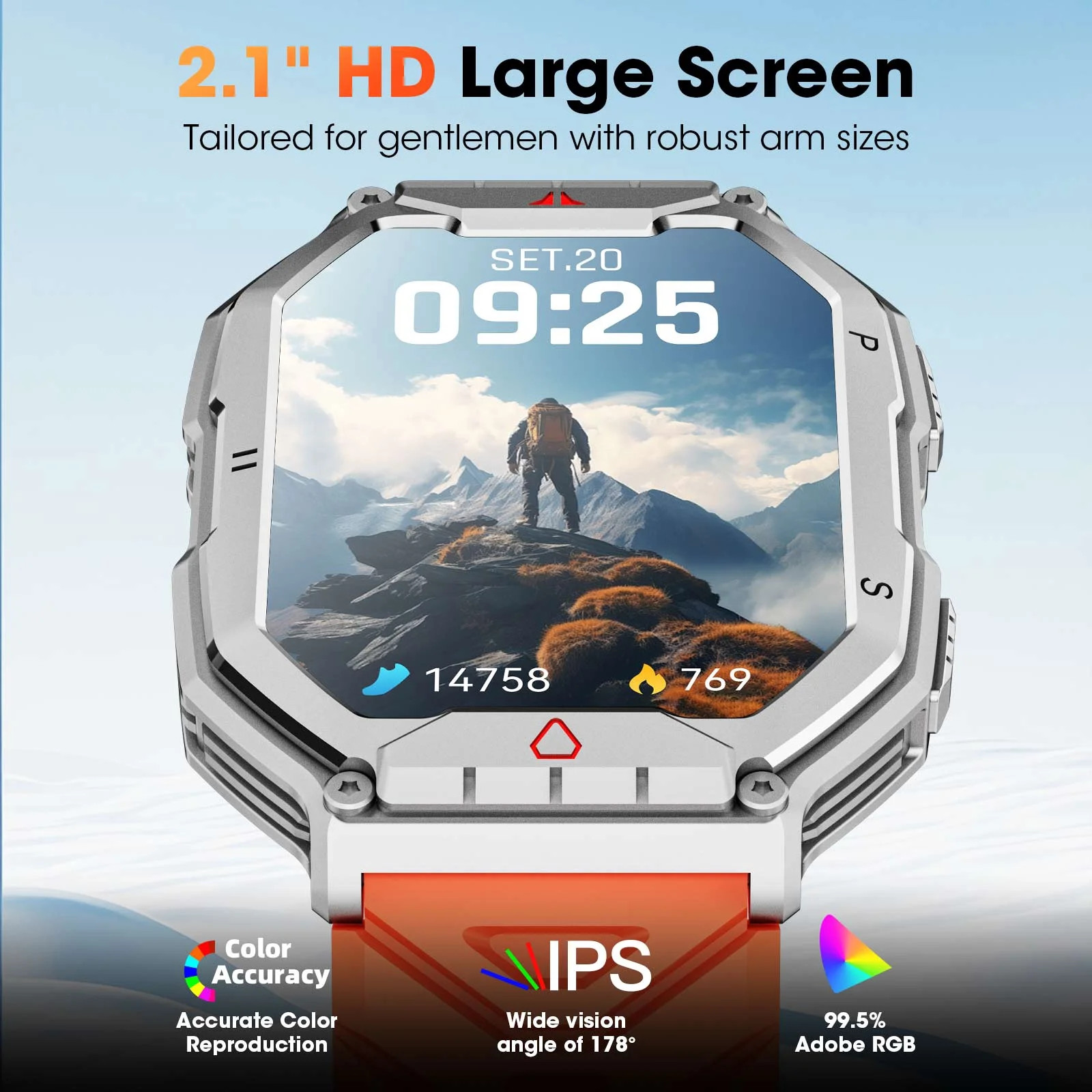 2.1-inch AMOLED Men Military Smartwatch,with Fitness Tracker/ Answer Ma