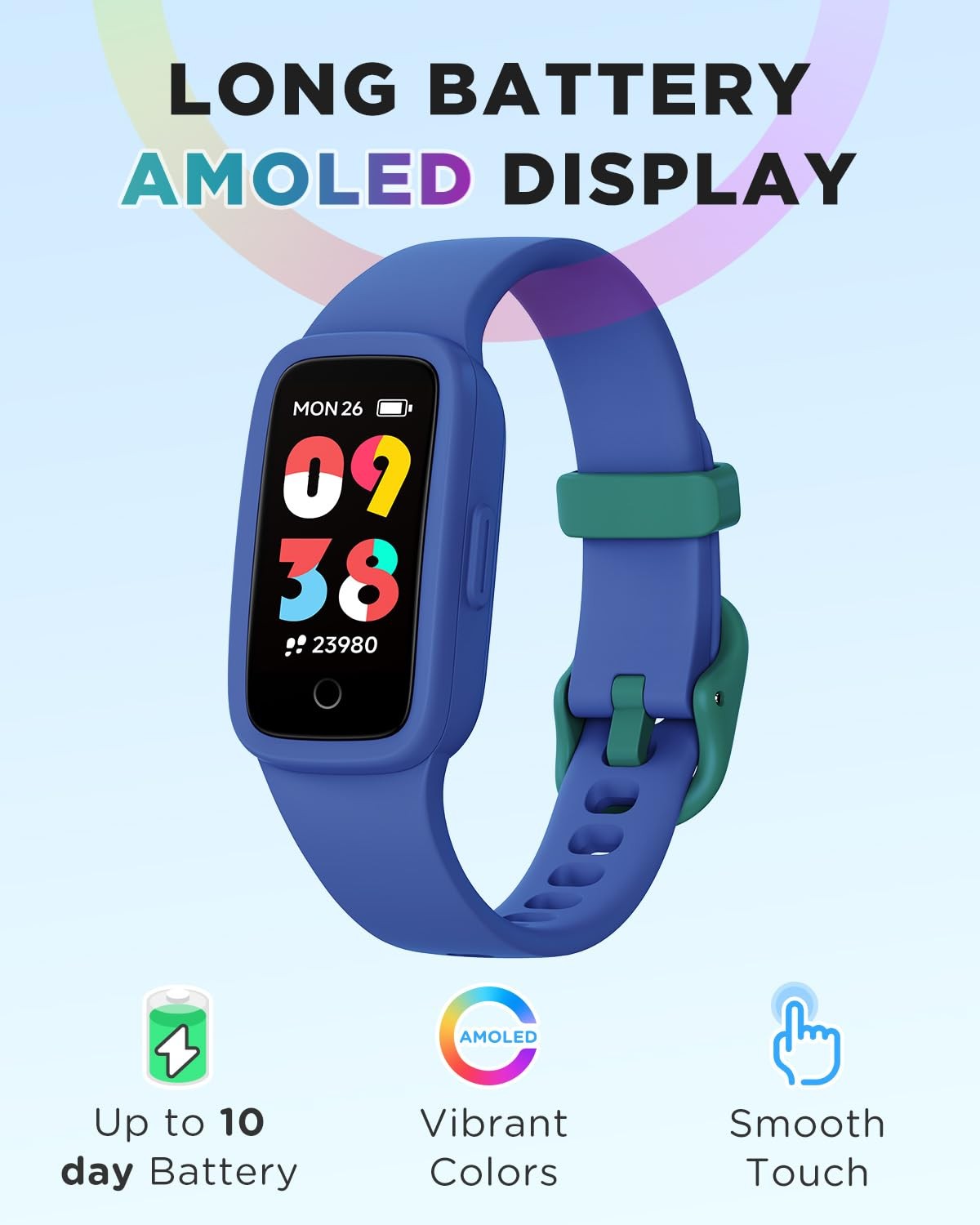 Vigor 3 Fitness Tracker , AMOLED Screen, No App No Needed, 3ATM Waterproof, H…