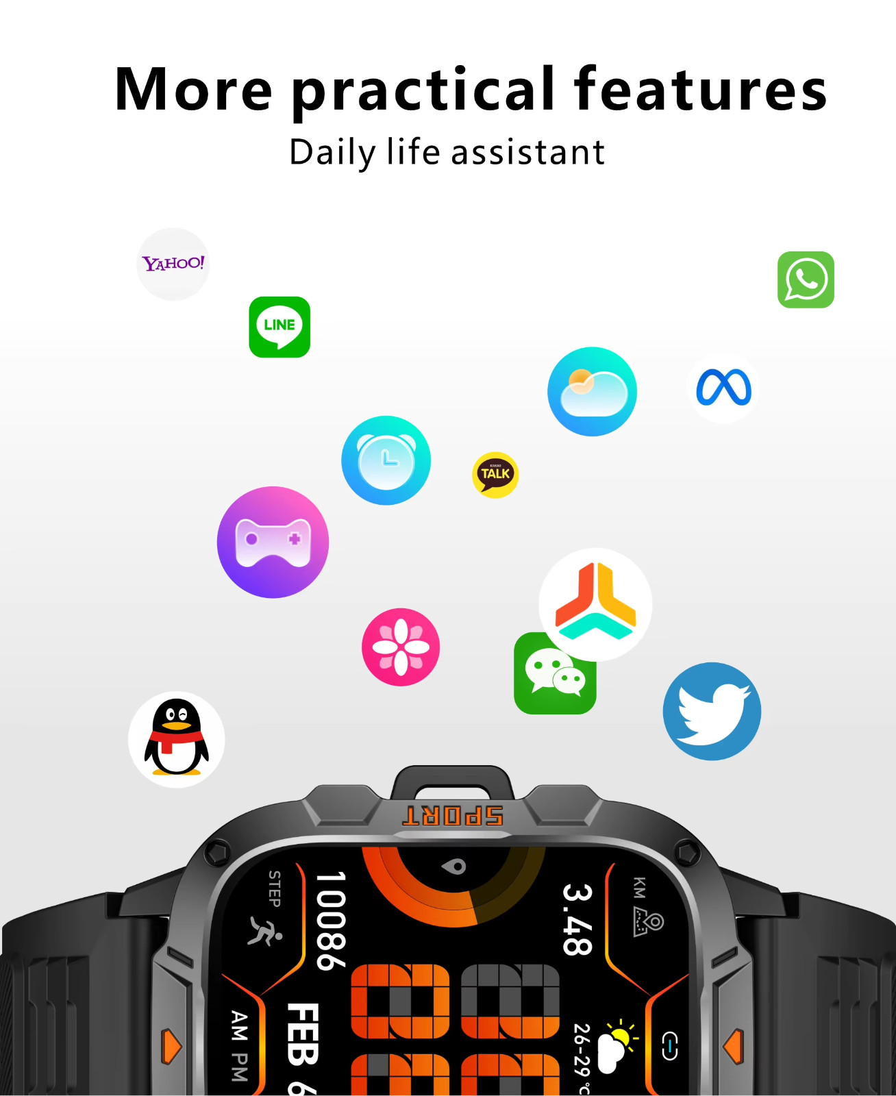 Military smart watch with built in Flashlight, QX12