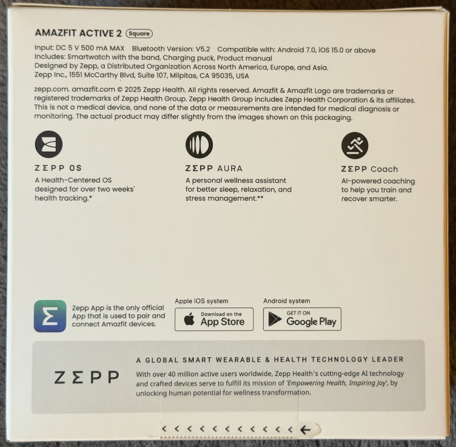 Amazfit Active 2 Square Smartwatch (Premium Version) w/ Black Leather Band
