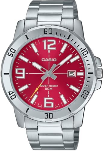 Casio Men’s Analog Quartz Watch MTP-VD01D-4BV Metal Band Red Stopwatch