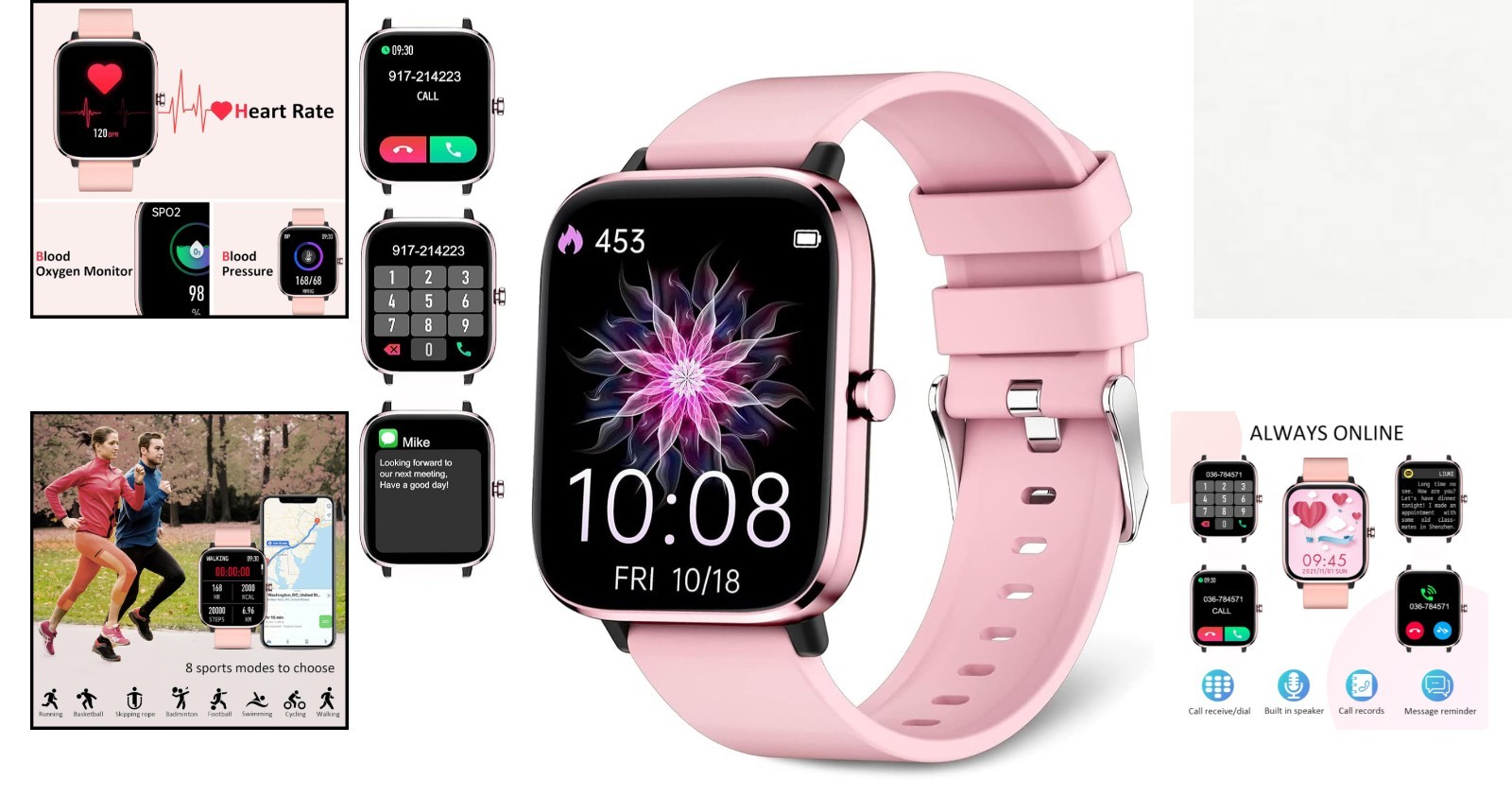Luxurious Waterproof Smartwatch for Women – Heart Rate & Sleep Monitor in Pink