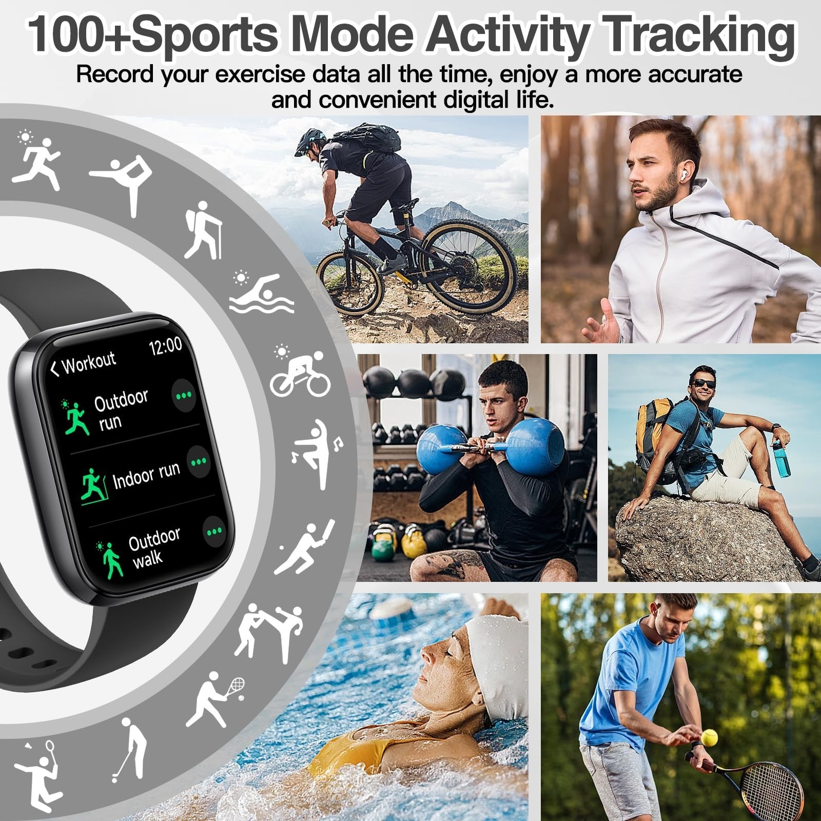 Konitee Smart Watch with Bluetooth Call, Alexa, 1.83″ Display, Waterproof