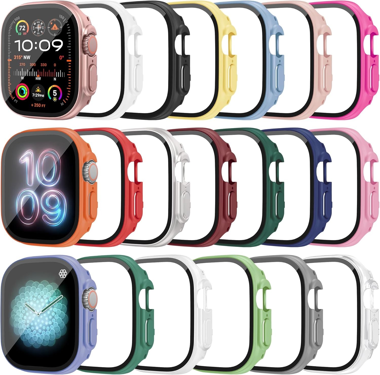 20 Pack Multi-Colored Case for Apple Watch Ultra 3/2/49mm with Glass Protector