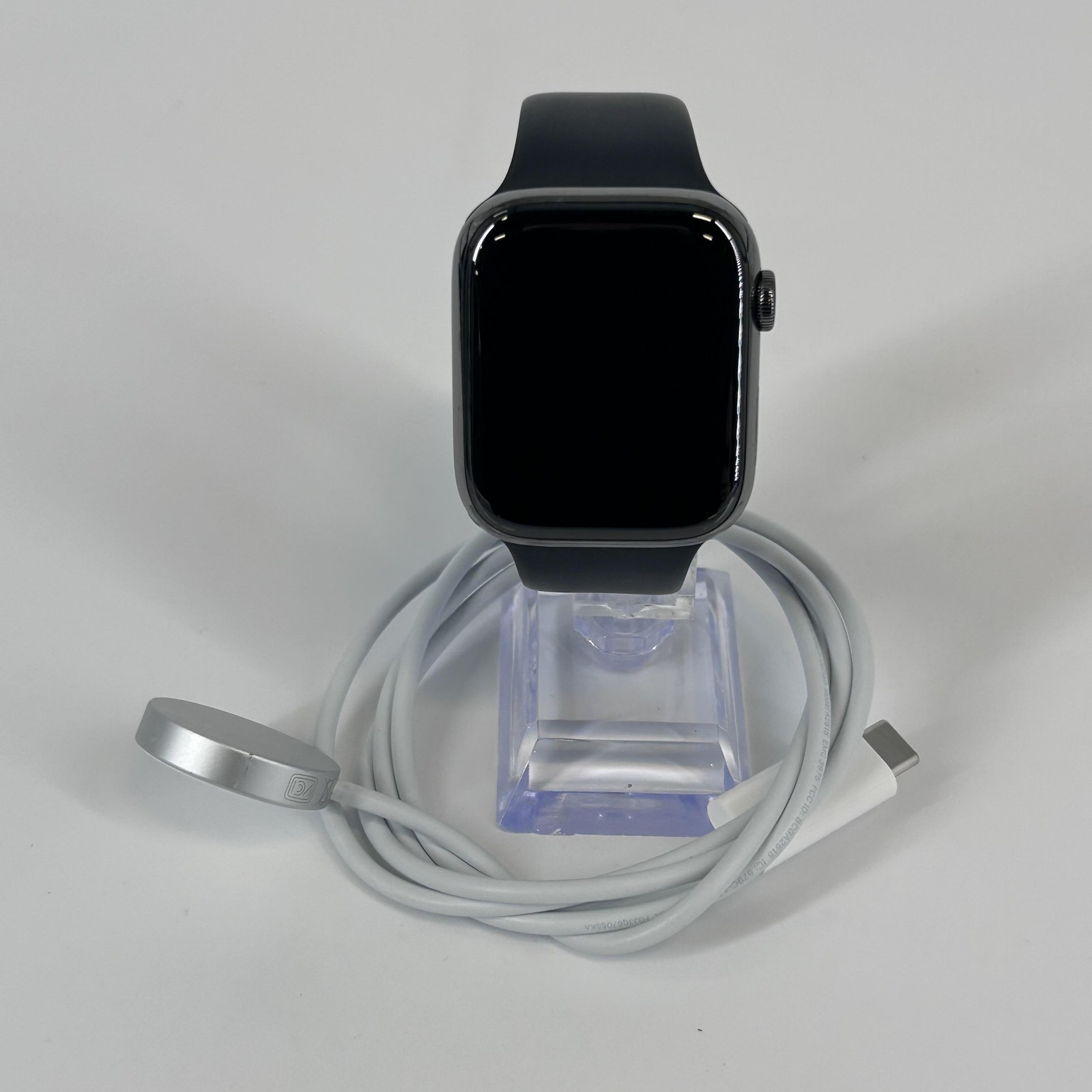 Apple Watch (Series 7) 45mm Graphite Stainless Steel (LTE) w/ Black Sport – Good