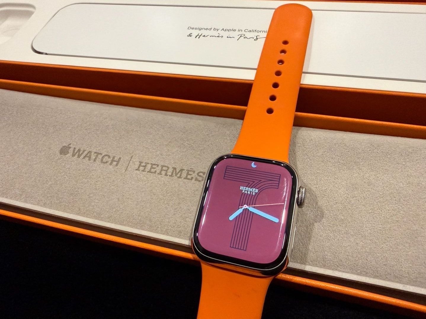 Apple Watch Hermès Series 7 – 41mm Stainless Steel Case with Orange Sport Band