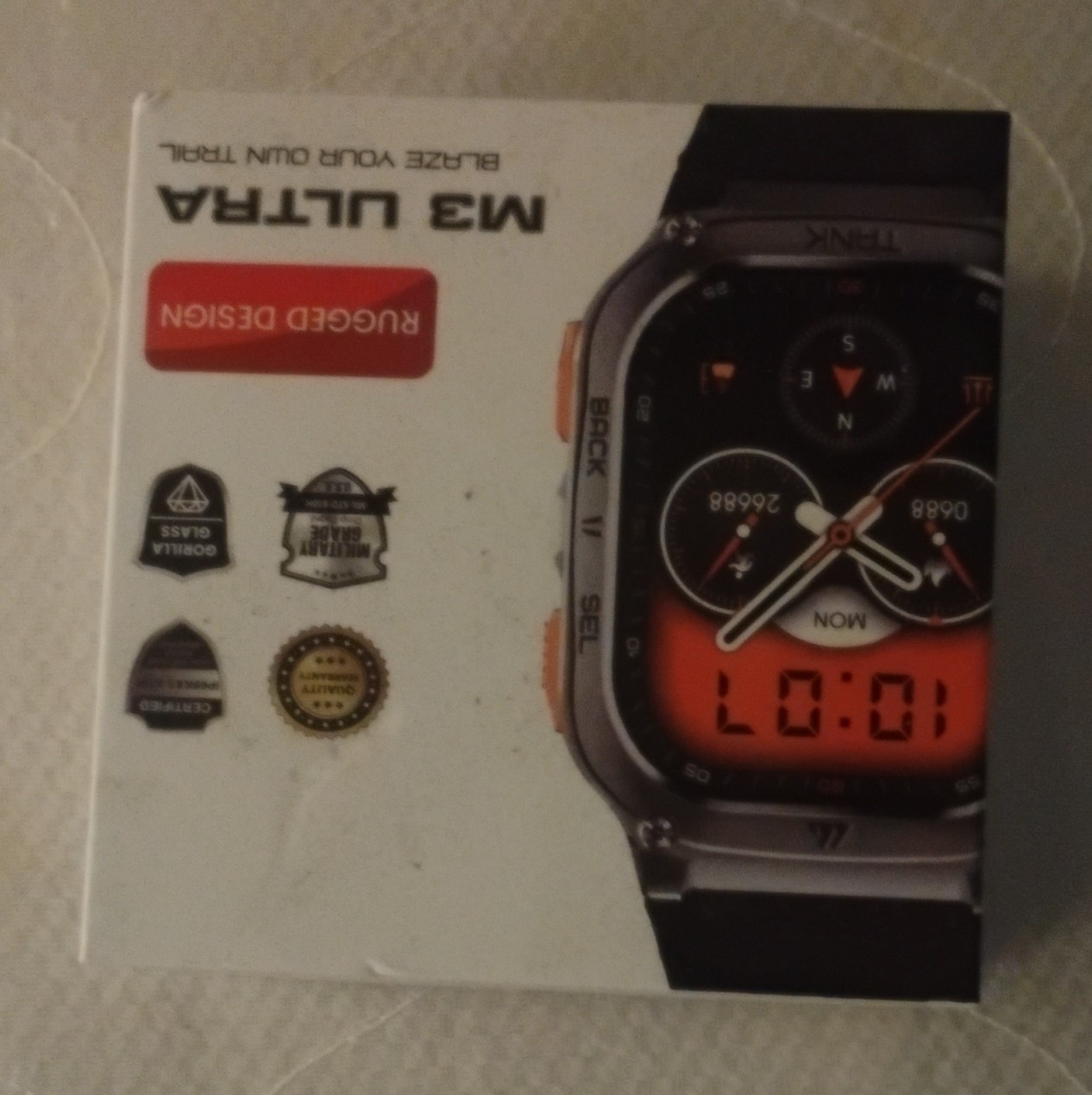 Kospet Tank M3 Ultra 43mm 64GB Smartwatch Black Silicone Band Water-Res