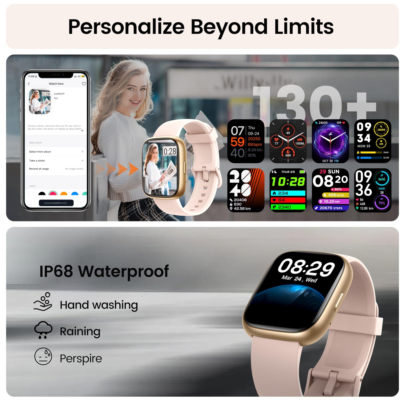 Smart Watch with Alexa Built-in, 1.83″ HD Touchscreen Fitness 15, Dusty Pink
