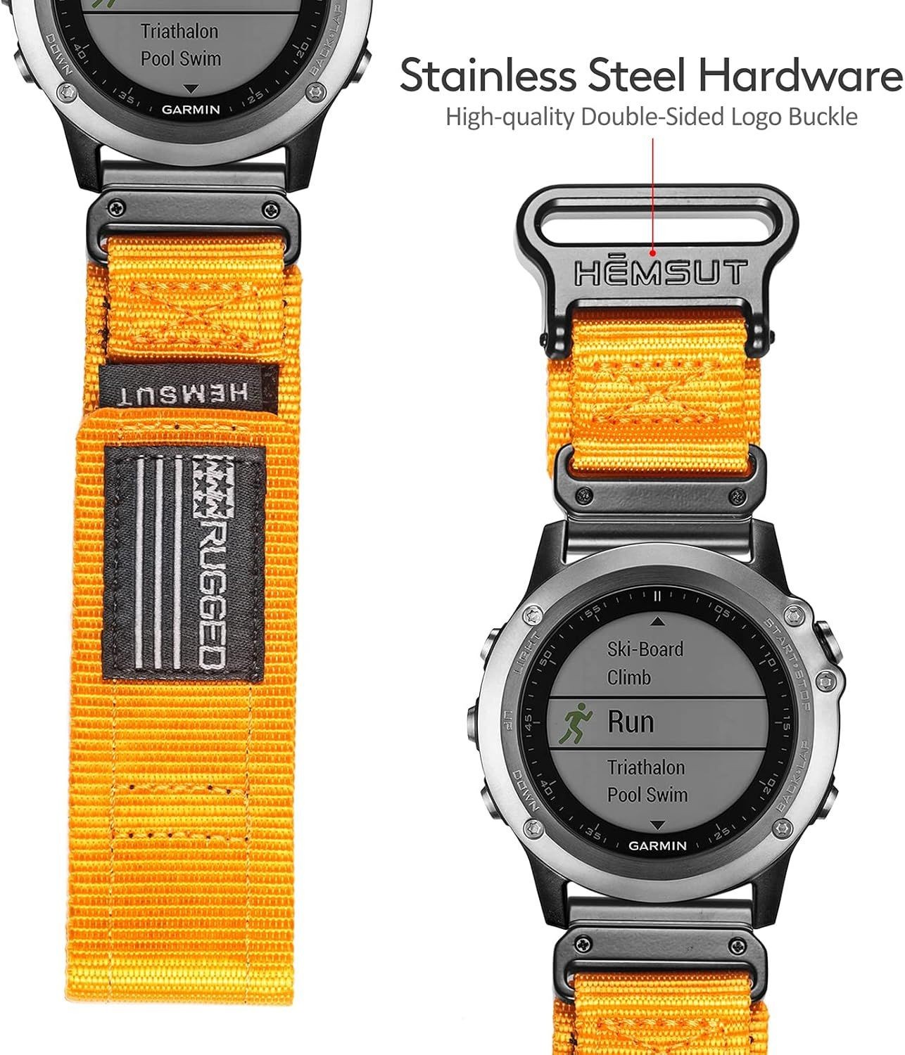 Orange Nylon Military Watch Band for Garmin Fenix 8 47mm & Instinct 2 Compatibil
