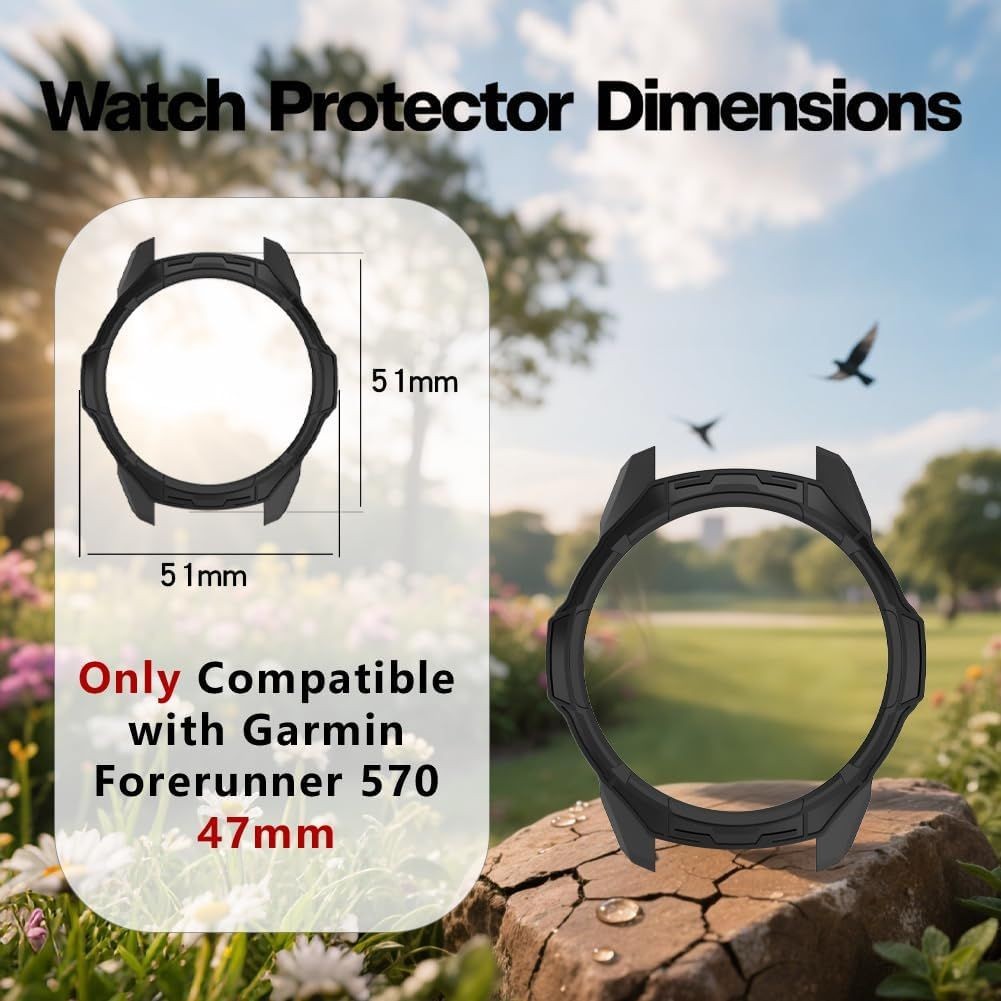 3-PCS 3D Tempered Glass Film & TPU Bumper For Garmin Forerunner 570 47mm Anti-Sc