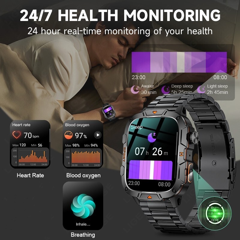 Military Smart Watch for Men (Answer/Make Call) Waterproof Fitness Tracker Gift