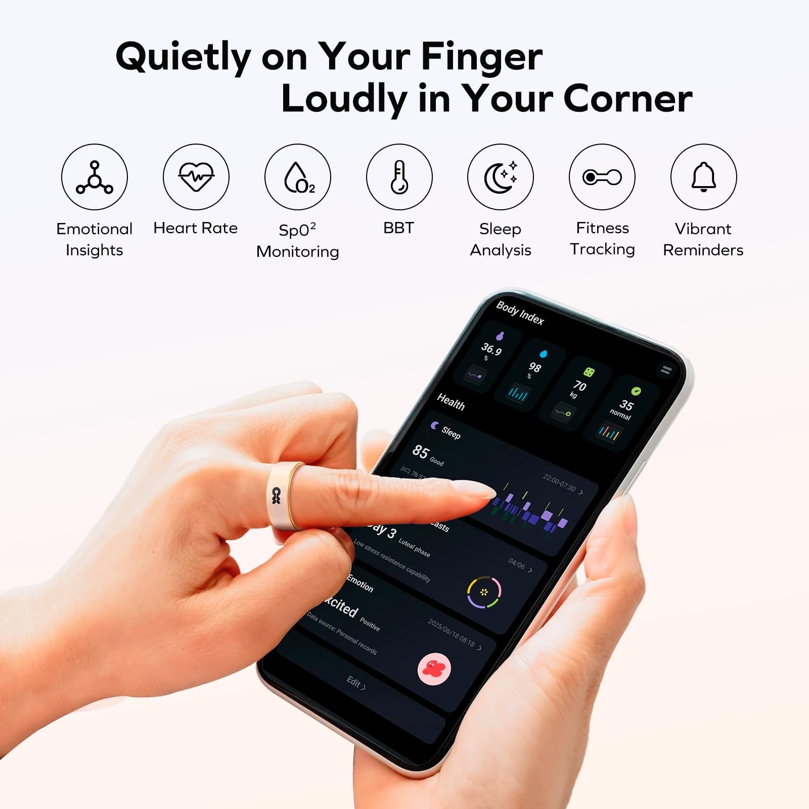 MOMAX 1-Sense Soul Smart Ring Women, Fitness Tracker Mood Monitor