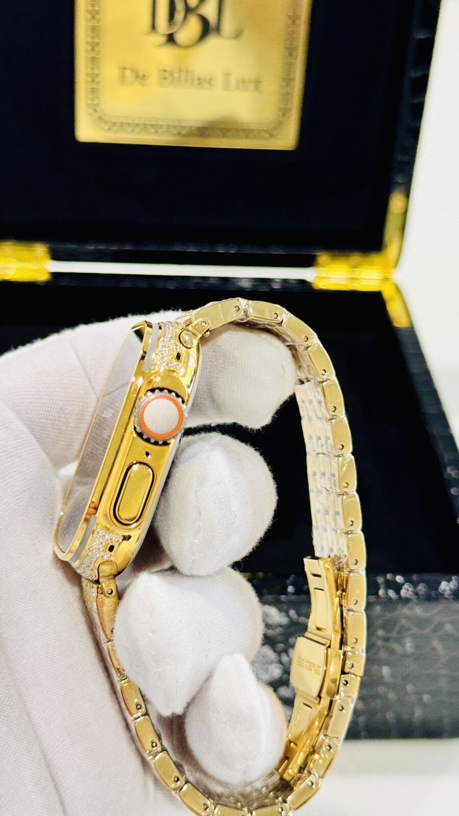CUSTOM 24k Gold Plated Apple Watch ULTRA 2 49mm Zircon Diamonds ICED Gold Band