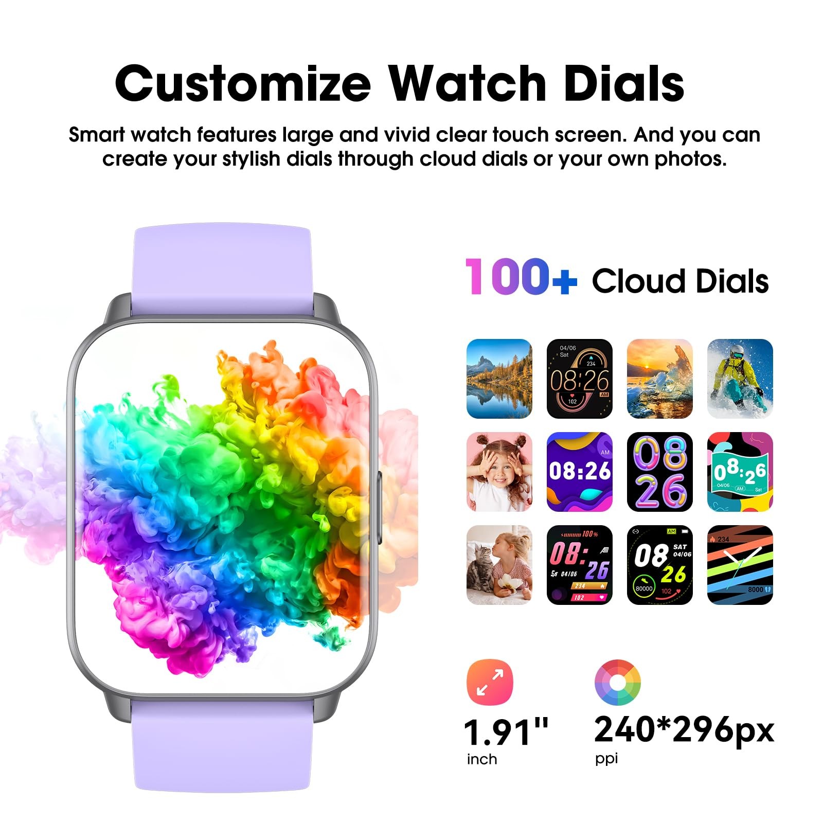 Smart Watch (Answer/Make 3.3 inches x 6.85 x 0.6 inches, Light Purple