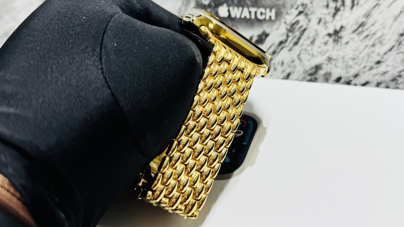 Custom Apple Watch ULTRA 3 49mm GOLD Anodized Titanium Gold Plated Links Band