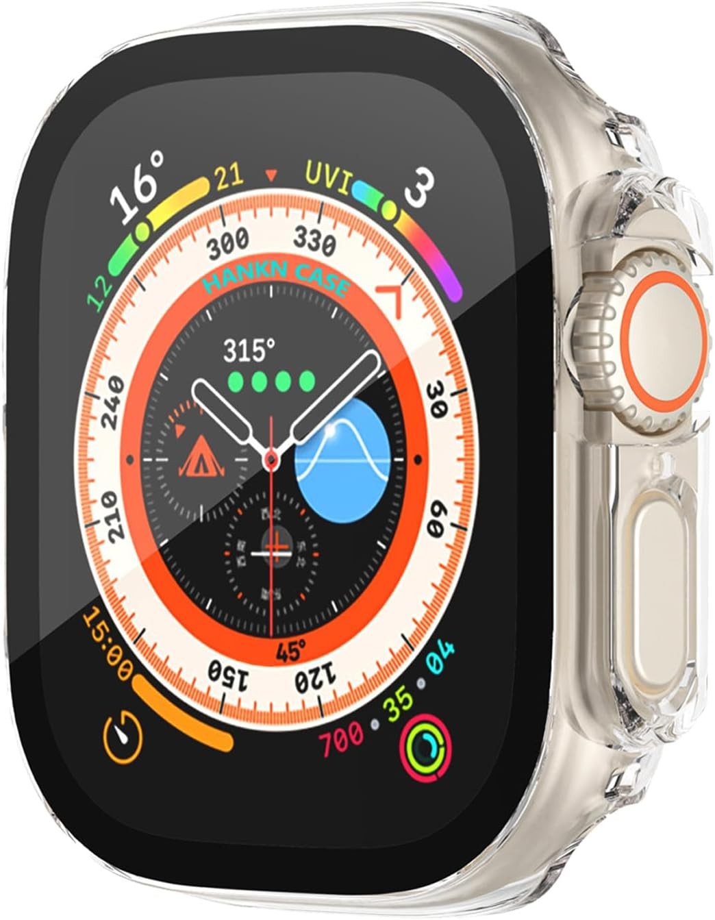 Tempered Glass Screen Protector & Hard Case for Apple Watch Ultra 49mm, Clear