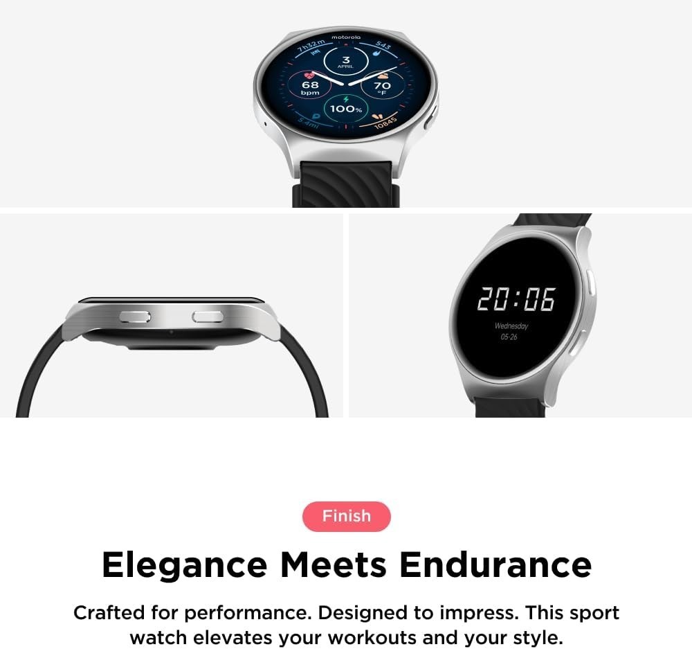 Motorola Moto Watch 120 – Premium Bluetooth AMOLED Smartwatch – Silver