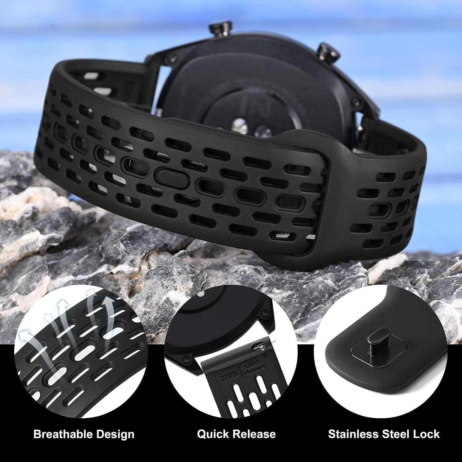 Breathable Silicone Case for 18mm 19mm 20mm 21mm 22mm Watch Bands, Quick Release