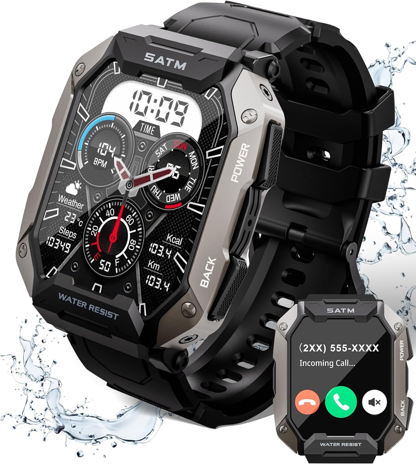 Smart Watch for Men Answer/Make Call Waterproof HR/Blood Oxygen/Sleep Monitor