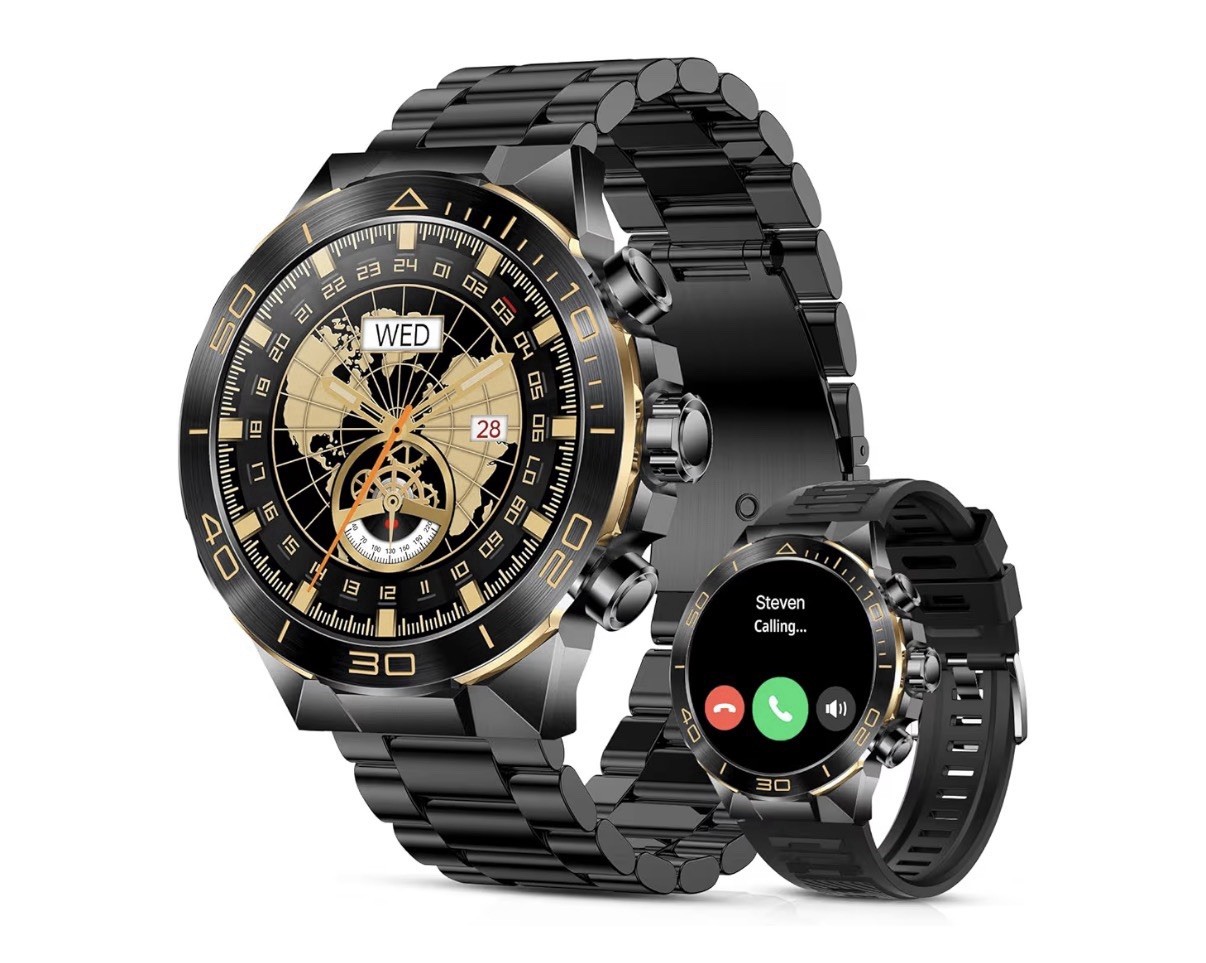 SOUYIE H69 Smart Watch Black Stainless Steel Band Heart Rate Touch Android iOS