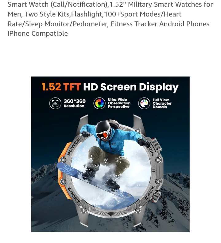 Smart Watch (Call/Notification),1.52” Military Smart Watches for Men, Two Style