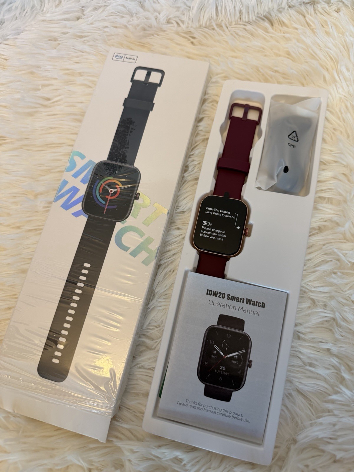 Smart Watch IDW20, Maroon Silicone Band 1.91″ HR Bluetooth 22mm, only one left