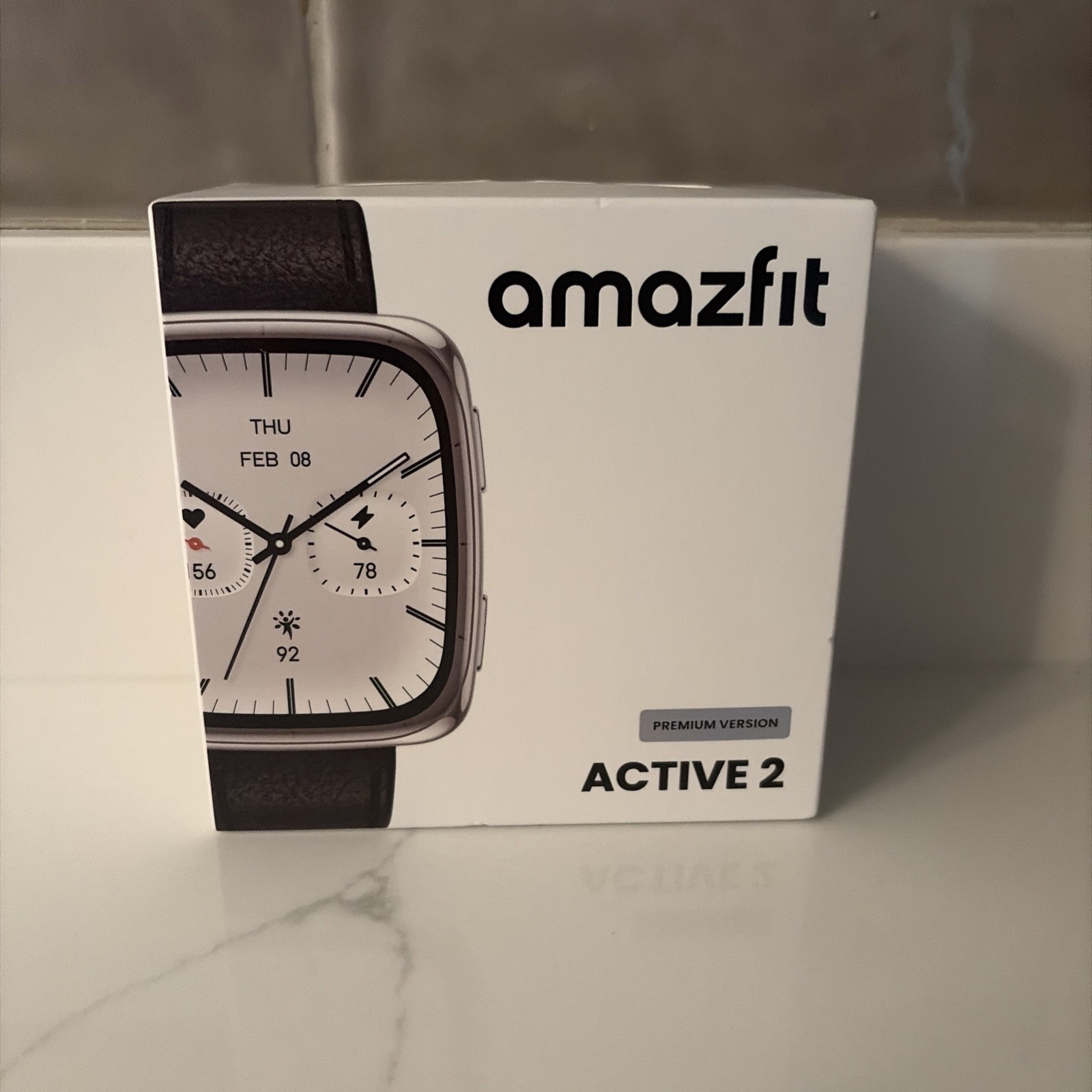 Amazfit Active 2 Square Smartwatch (Premium Version) w/ Black Leather Band