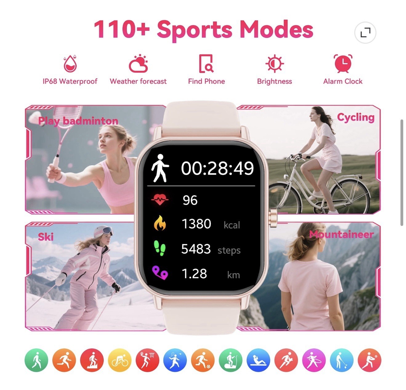 NWT Smart Watch for Women fits Android & iPhone 1.85″ Fitness Tracker 120 sports