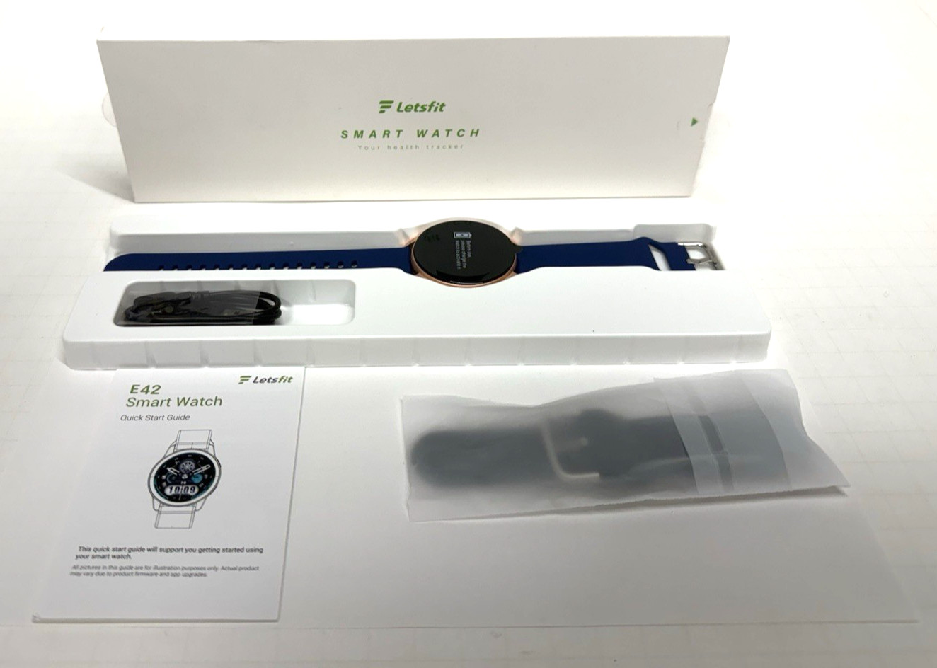 NEW Letsfit Smart Watch E42: Gold Bezel + Blue Band Letsfit -extra Band