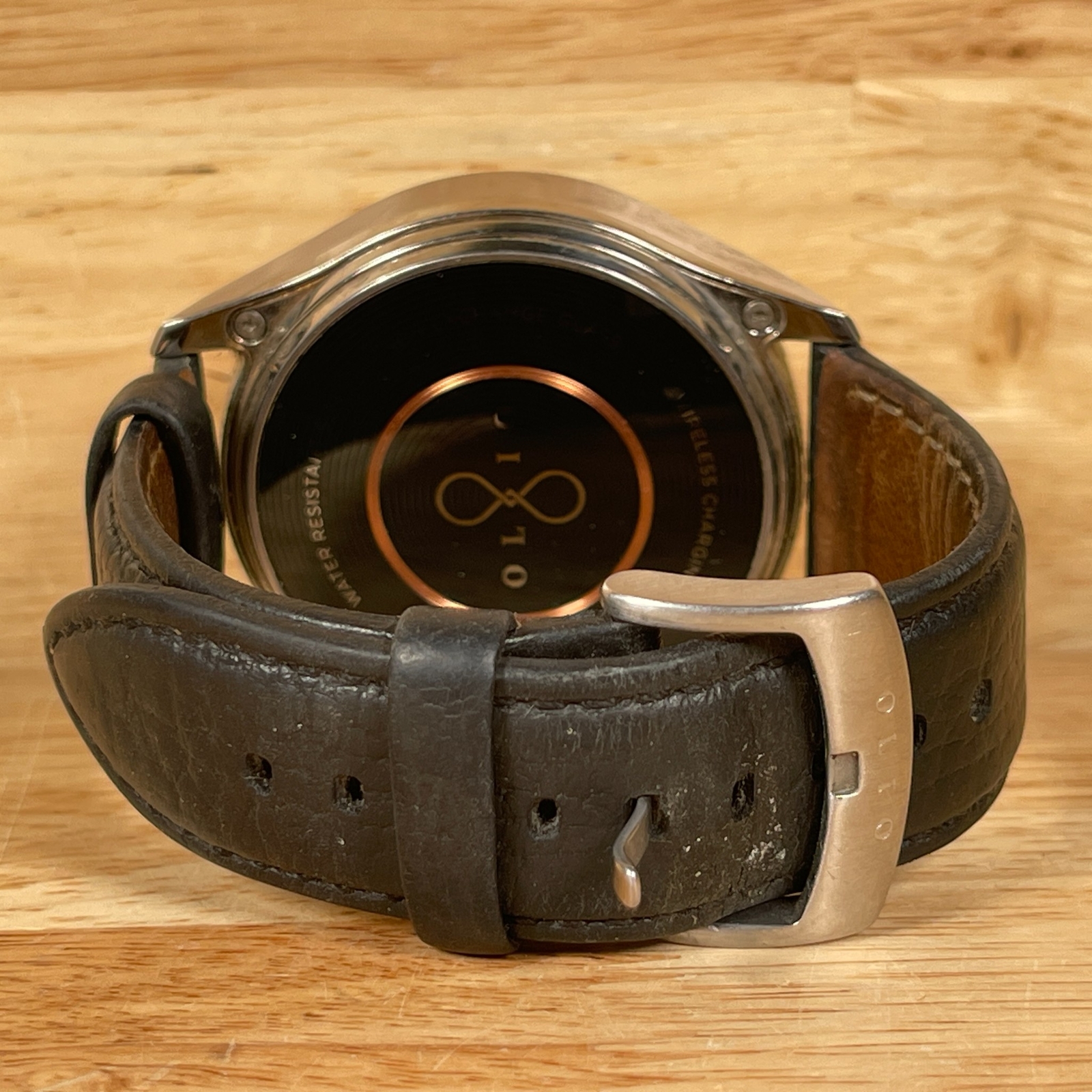 Olio Model One Men’s Black Leather Strap Stainless Steel Case Digital Smartwatch