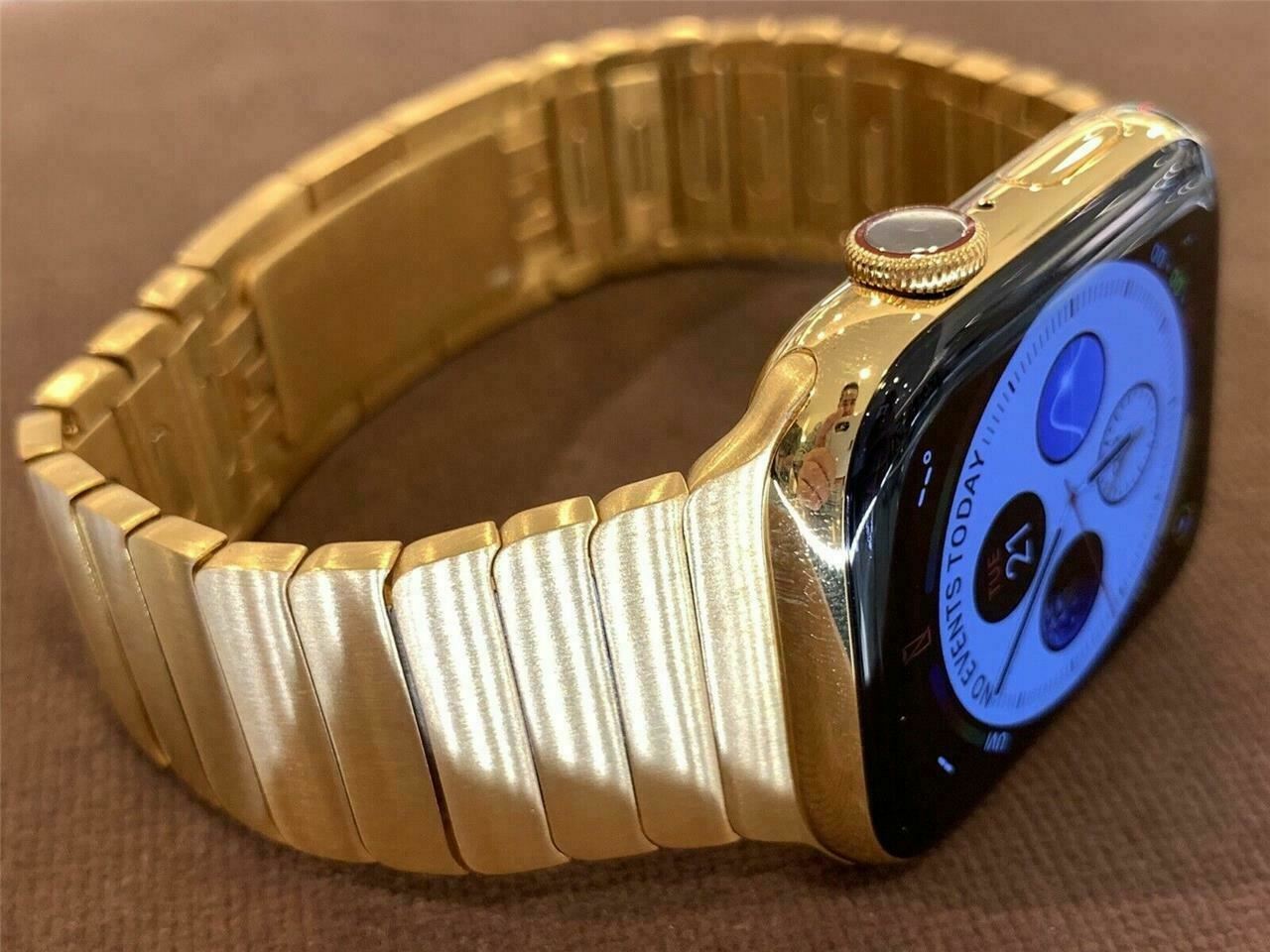 CUSTOM 24K Gold Plated 44MM Apple Watch SERIES 6 DIAMOND POLISHED Band Blood O2