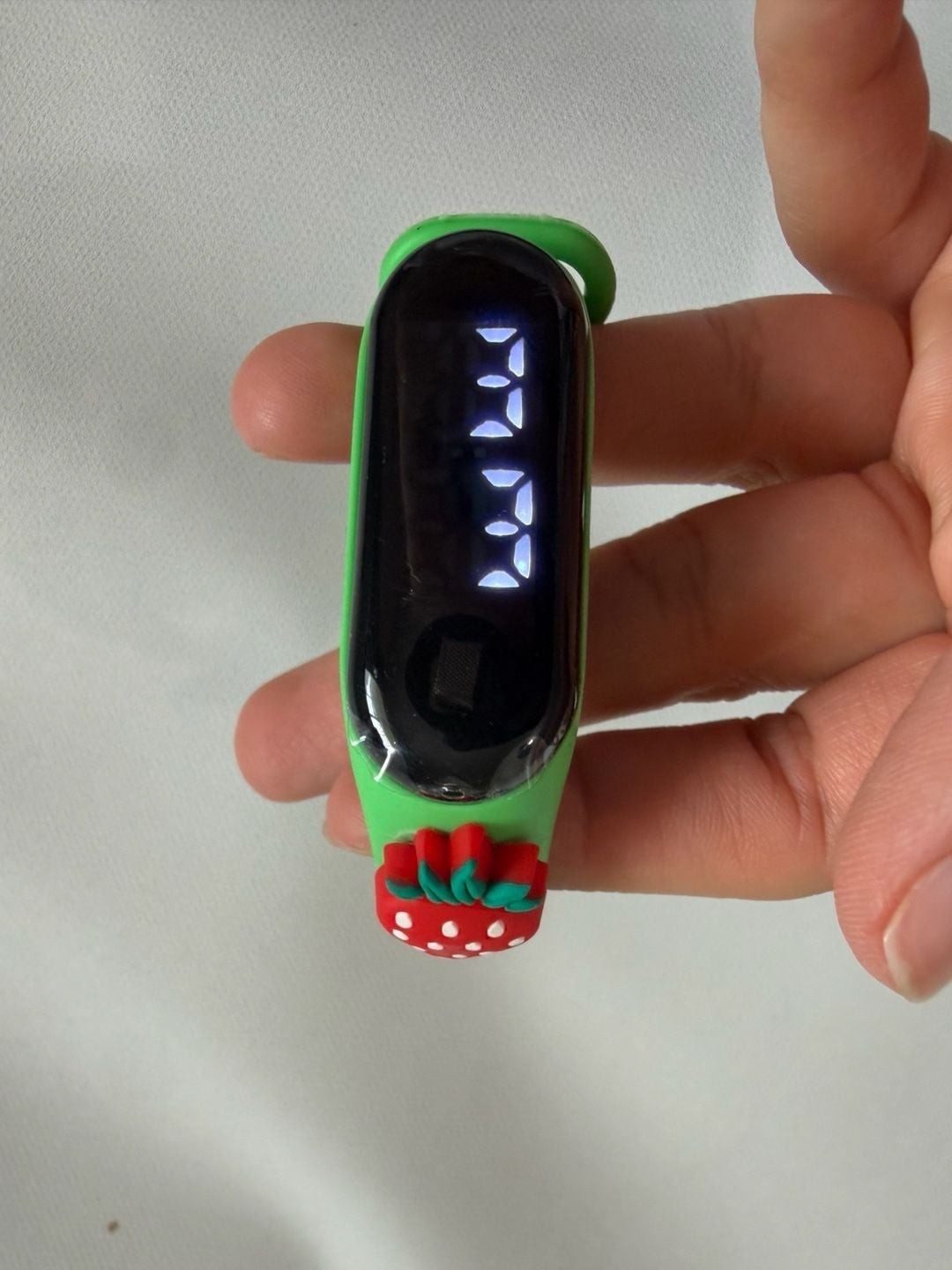Kids Strawberry Digital Watch Green Silicone Touch Wristband