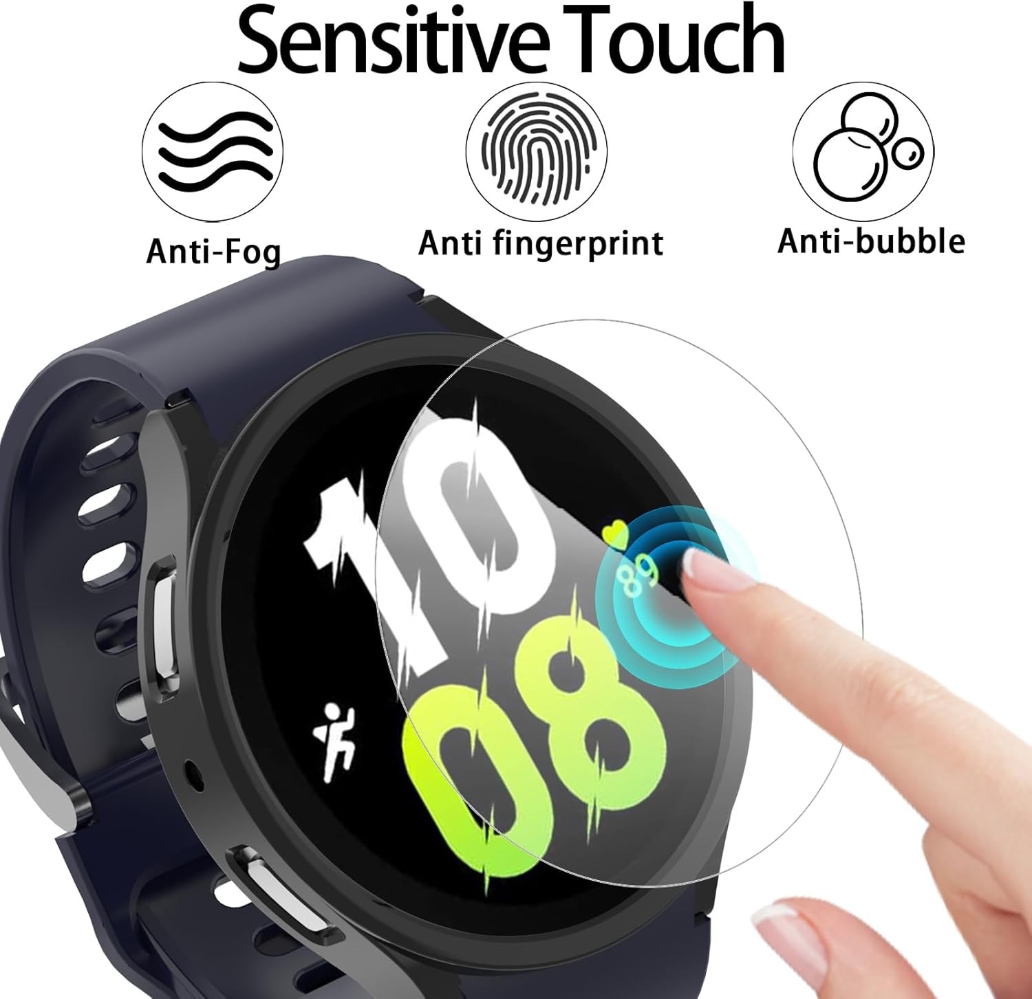 6+6 Pack HD Anti-Fog Tempered Glass Screen Protector Case for Galaxy Watch 5 40m
