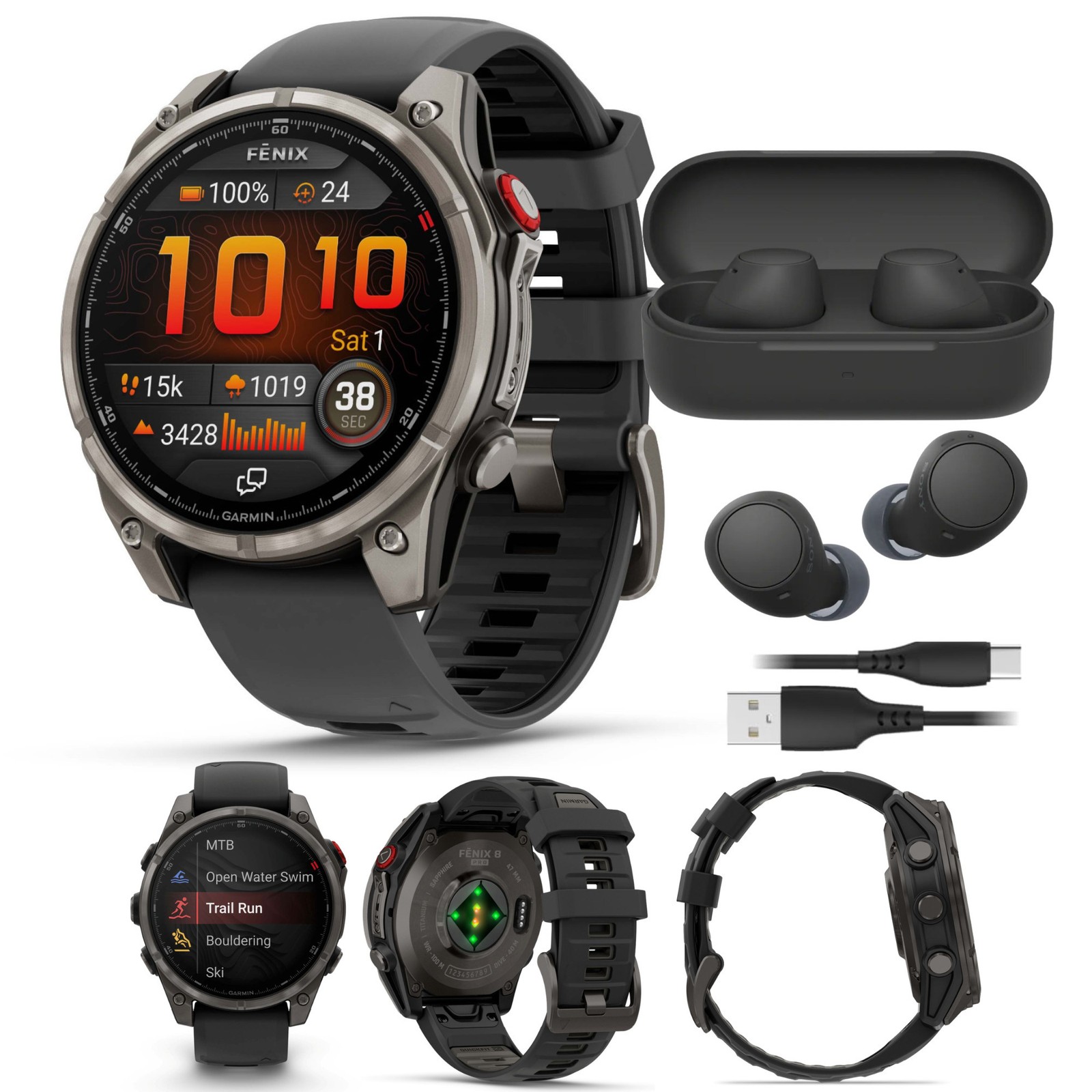 Garmin fenix 8 Pro Sapphire 47mm AMOLED (Gray DLC Titanium) Smartwatch Bundle