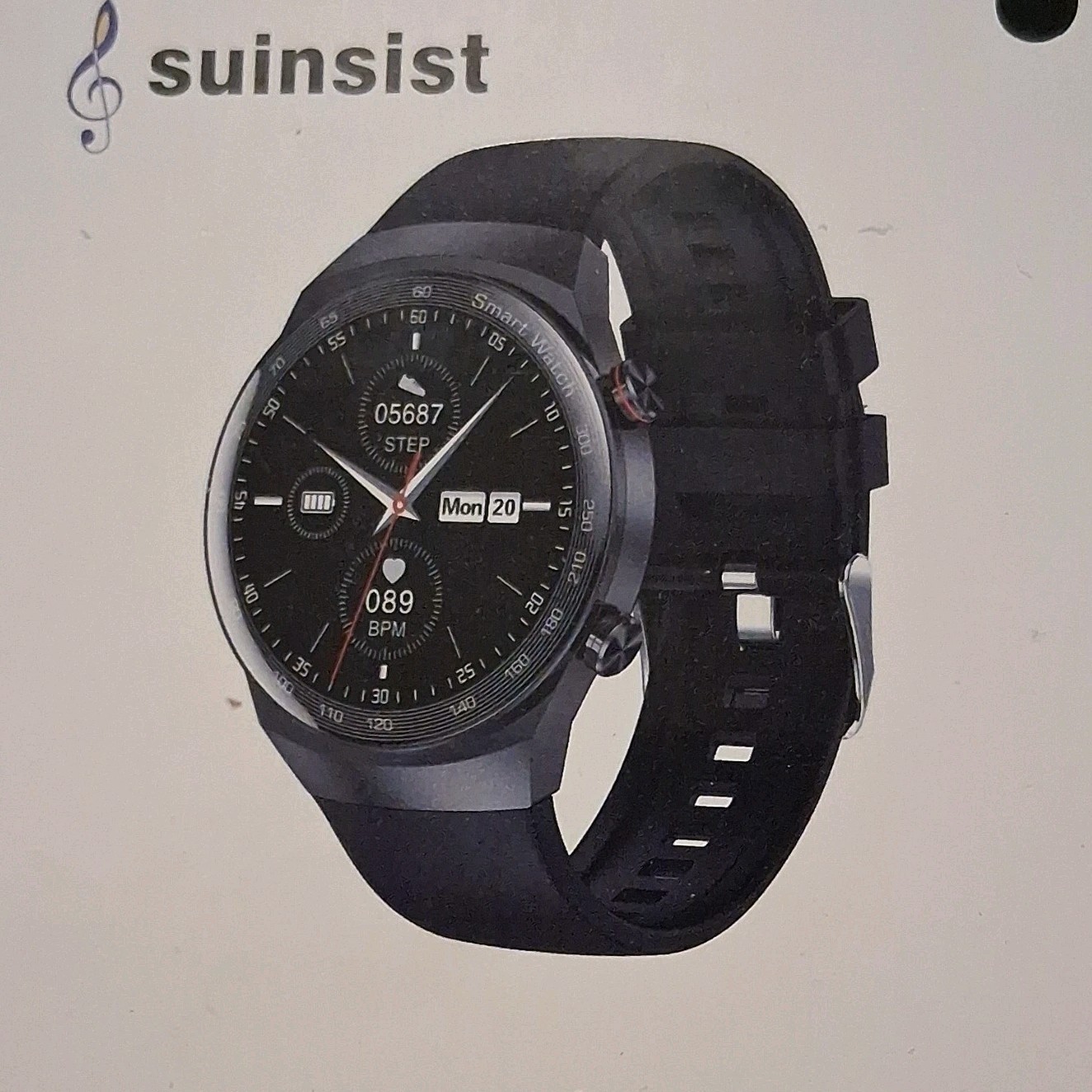 Suinsist AK26 Smart Watch 46mm Black Silicone Band Touchscreen Heart Rate