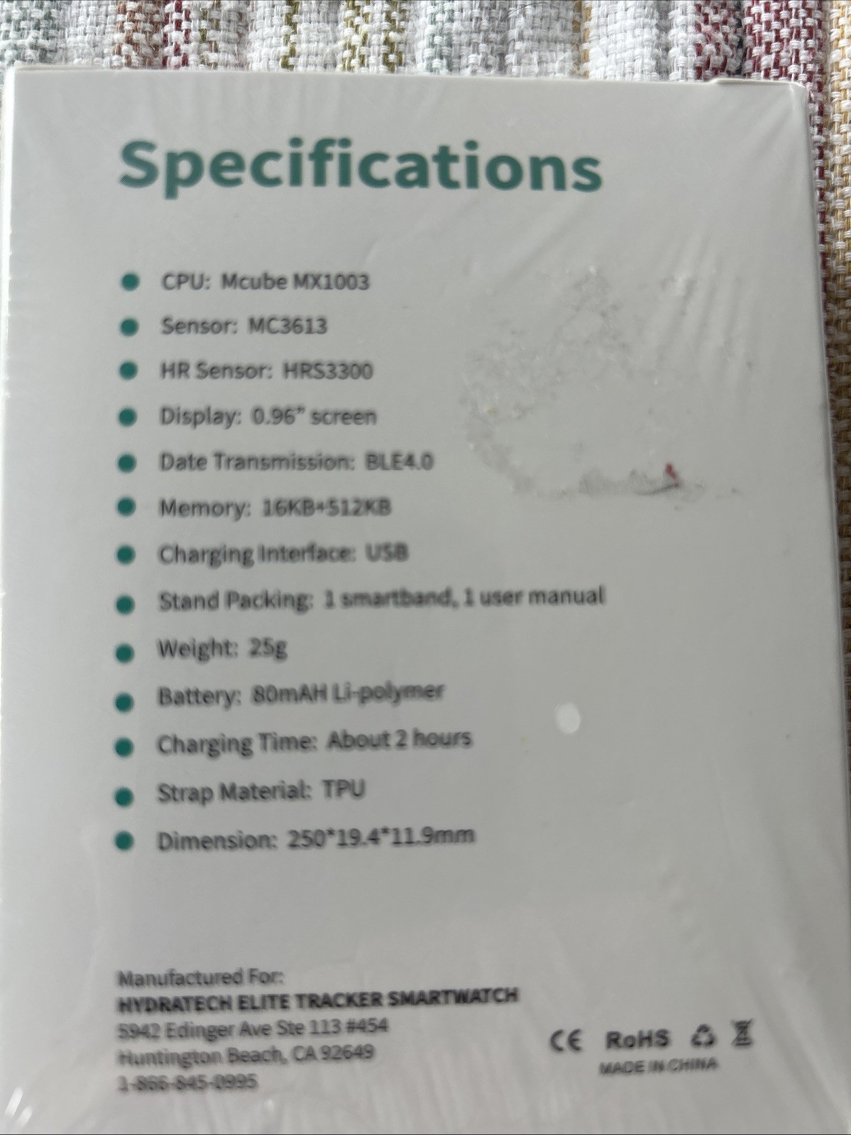 Hydratech Elite Tracker Smartwatch NEW/ Sealed box ID27