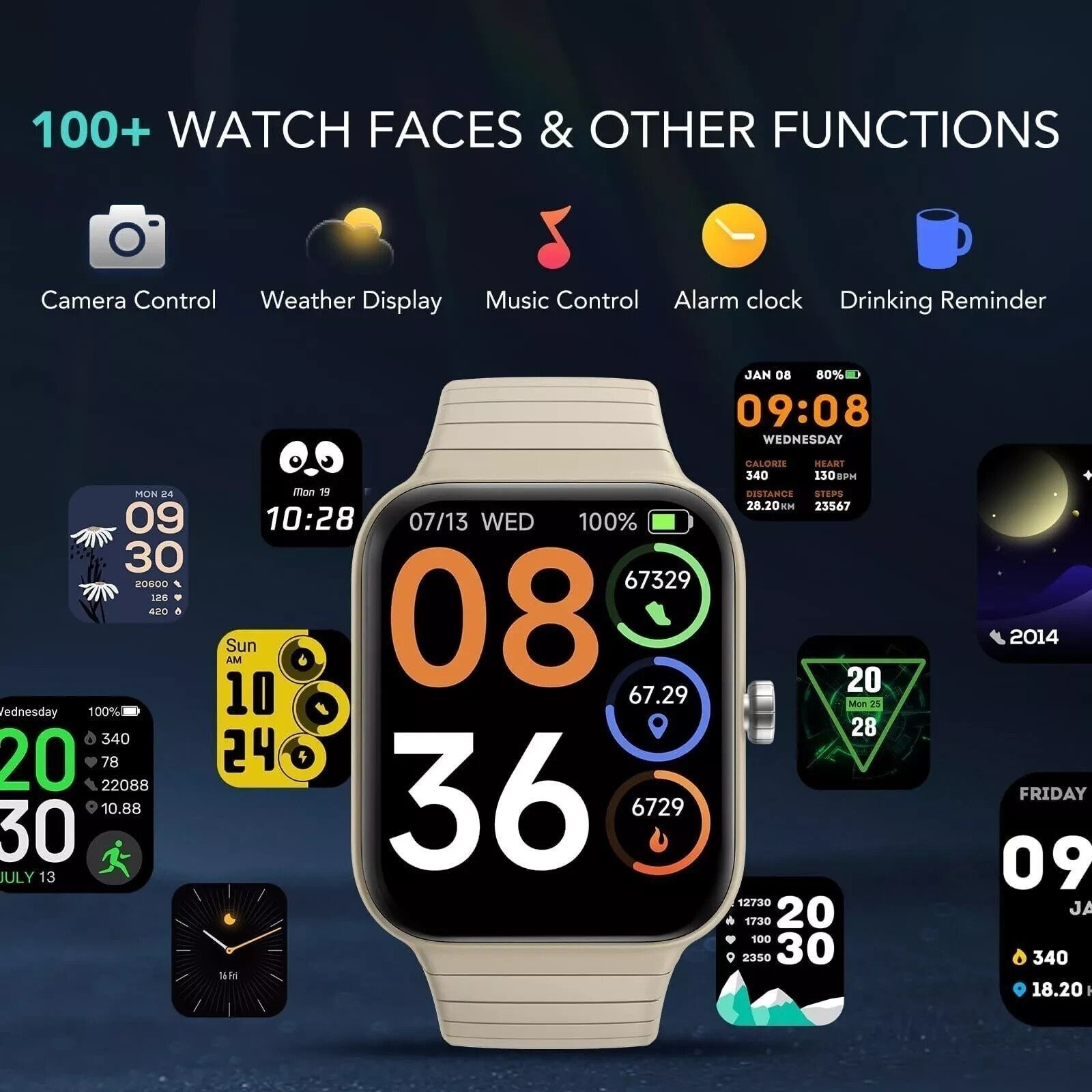 SKG Smart Watch Fitness Tracker with Heart Rate SpO2 Monitor, V7 Cyber Beige