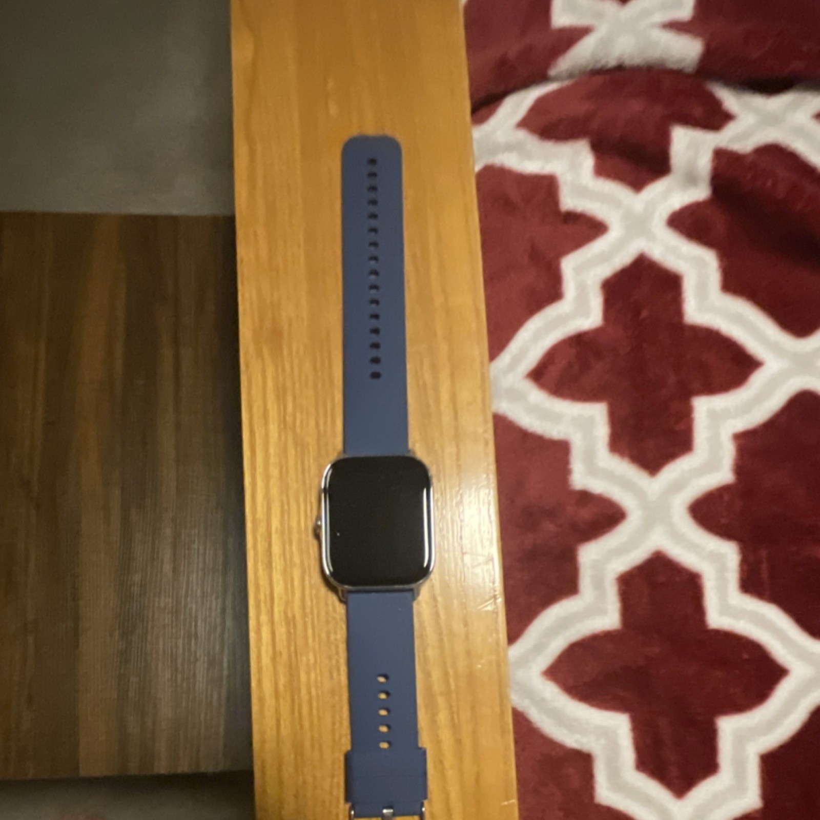 Smart Watch Silver Case Blue Silicone Band