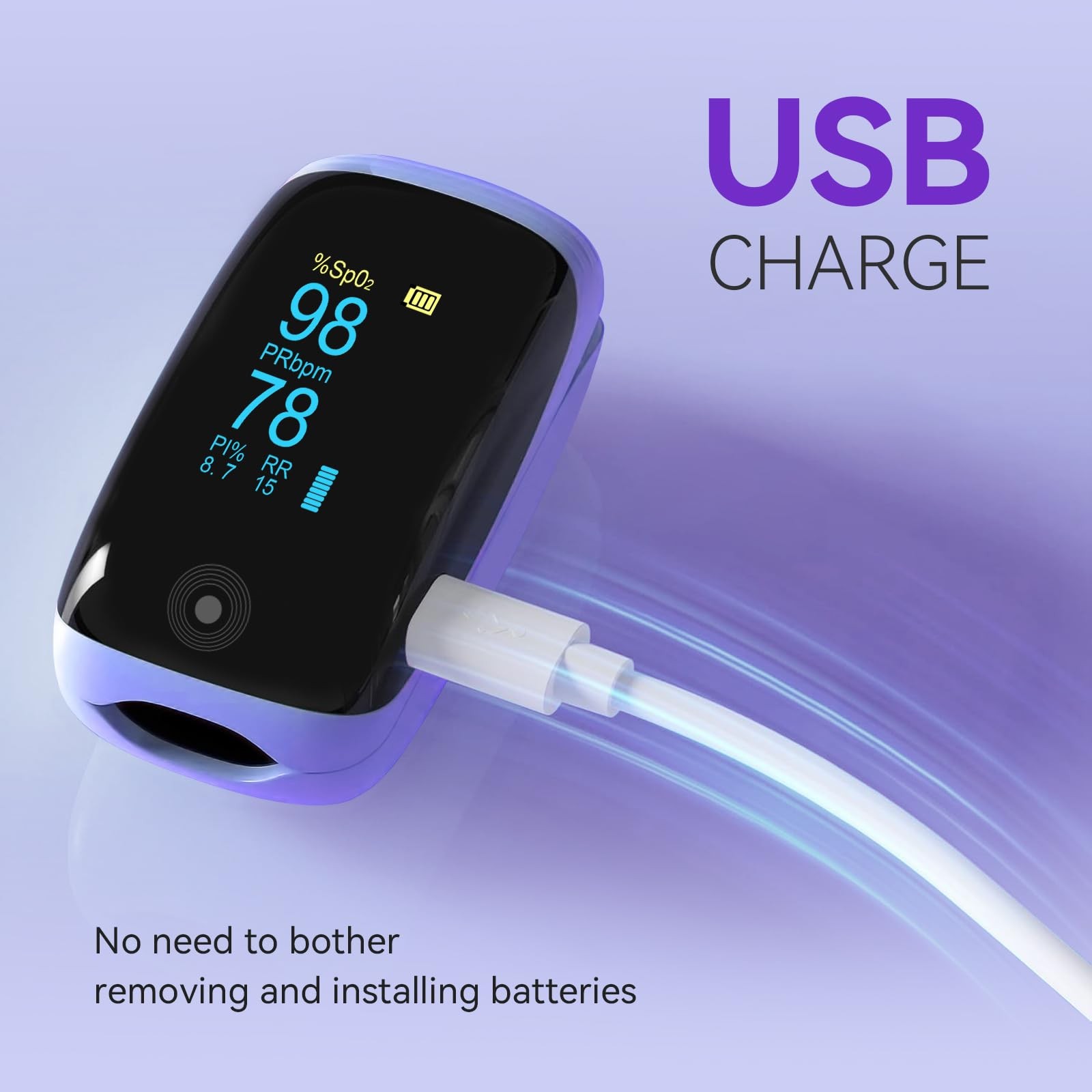 Pulse Oximeter with Respiration Rate, SpO2, PR & PI, Rechargeable Finger Oxyg…