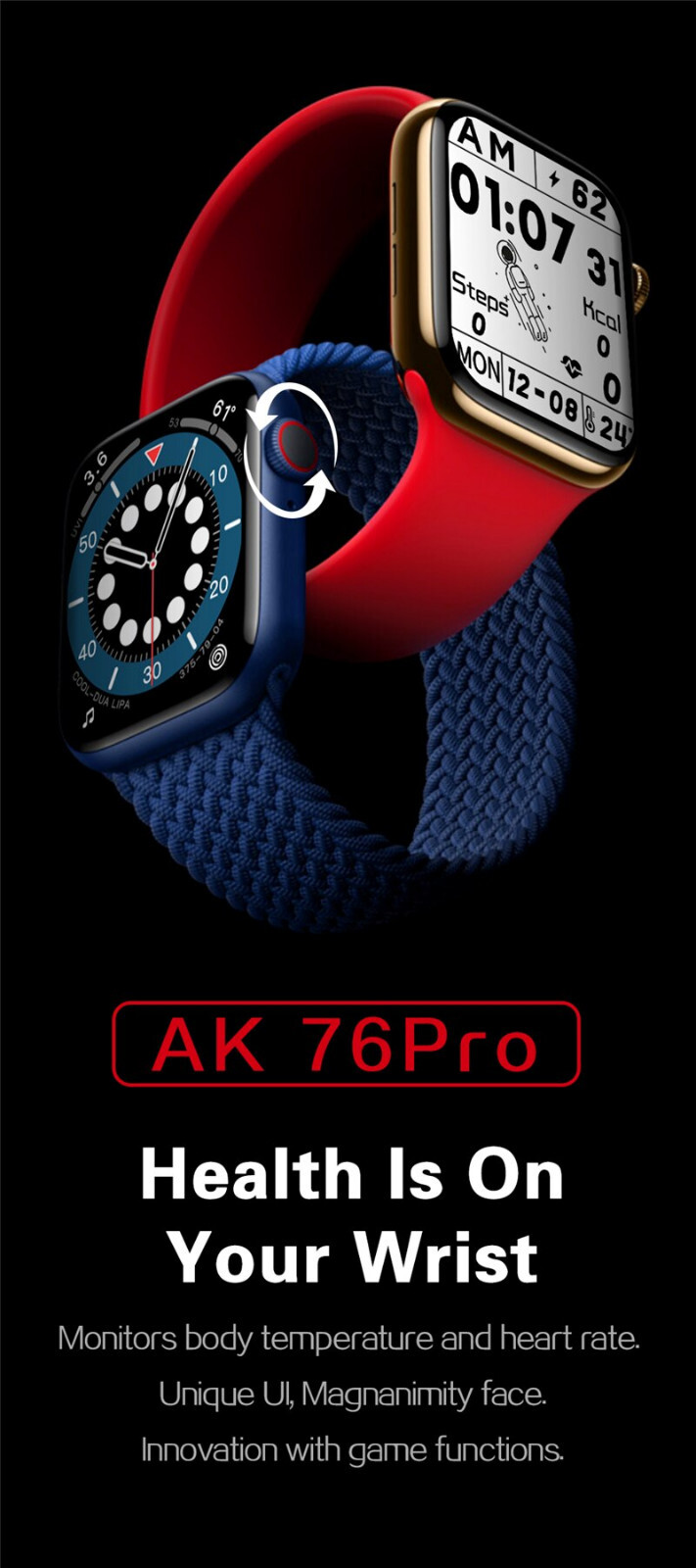 AK76 Smart Watches Women 1.75 Inch Men Digital Wristwatches 44mm Smartwatch