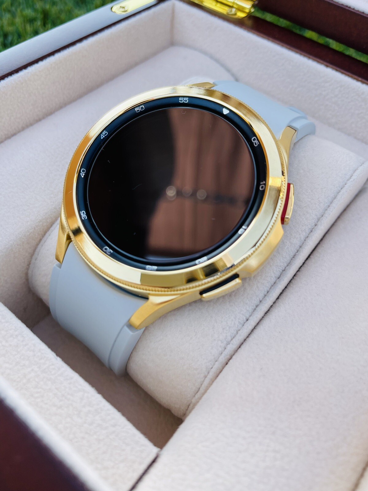Custom 24k Gold Plated 42mm Samsung Galaxy Watch 4 POLISHED Gray Band 2021