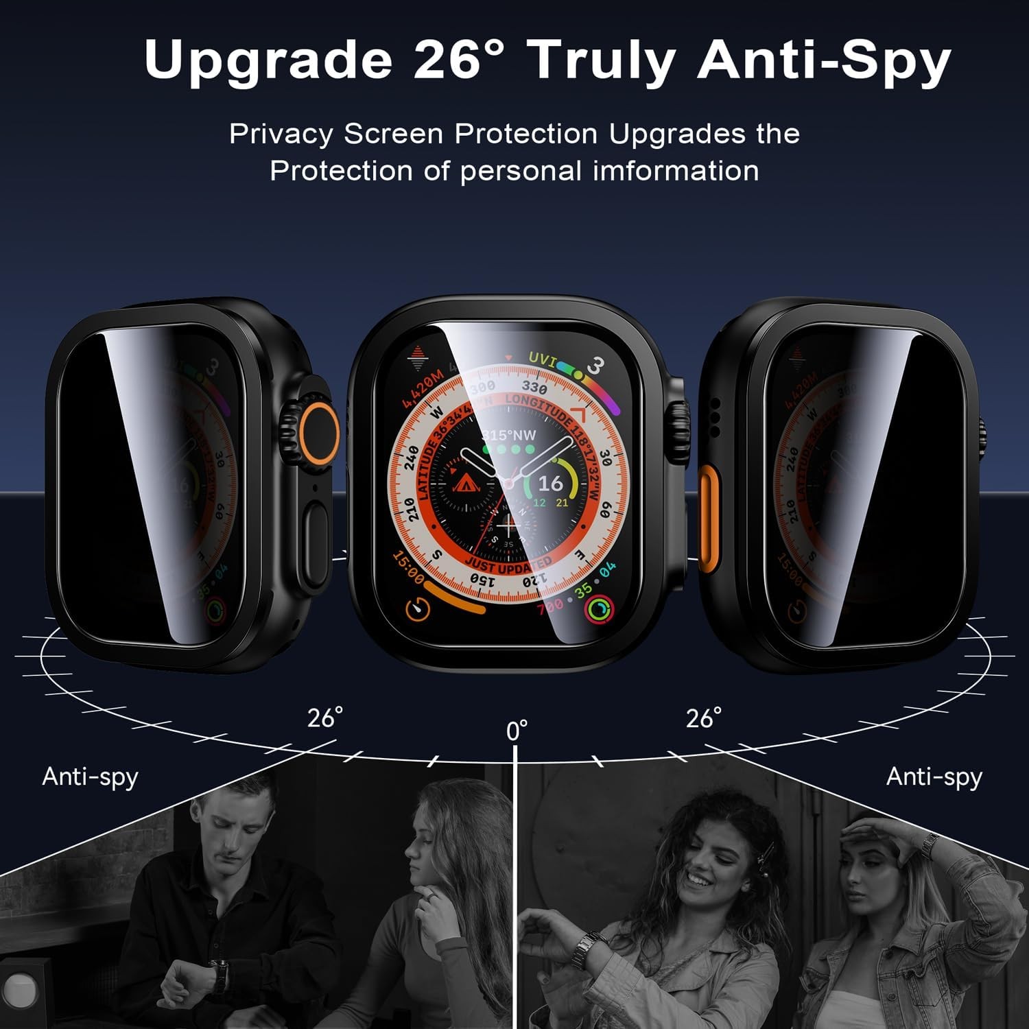 2 Pack Screen Protector for Apple Watch Ultra 3 49mm Anti Spy Titanium Alloy Fra
