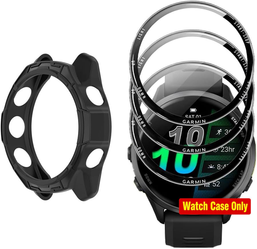 3-PCS 3D Tempered Glass Film & TPU Bumper For Garmin Forerunner 570 47mm Anti-Sc