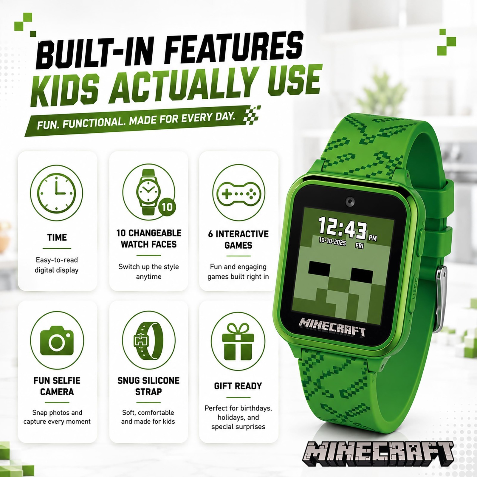 Interactive Kids Smart Watch – Touchscreen, Camera, Games, Alarm, Pedometer, Fit