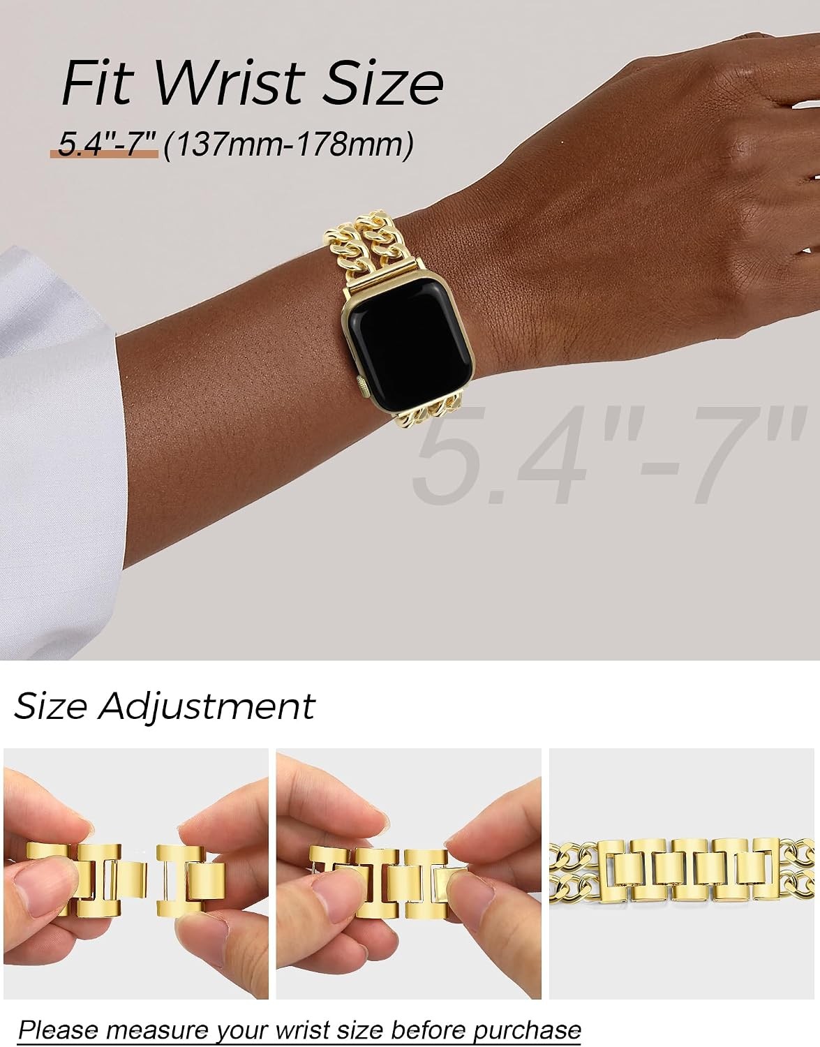 Adjustable Metal Strap Compatible with Apple Watch 38mm 40mm 41mm Series 1/2/3/4
